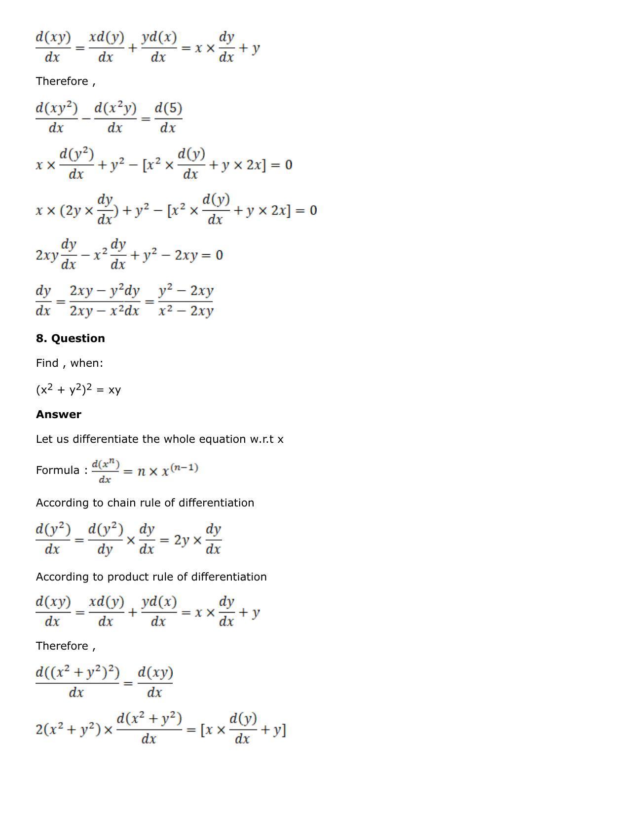 Chapter 10: Differentiation Solutions: RS Aggarwal Class 12 Solutions  - Page 132