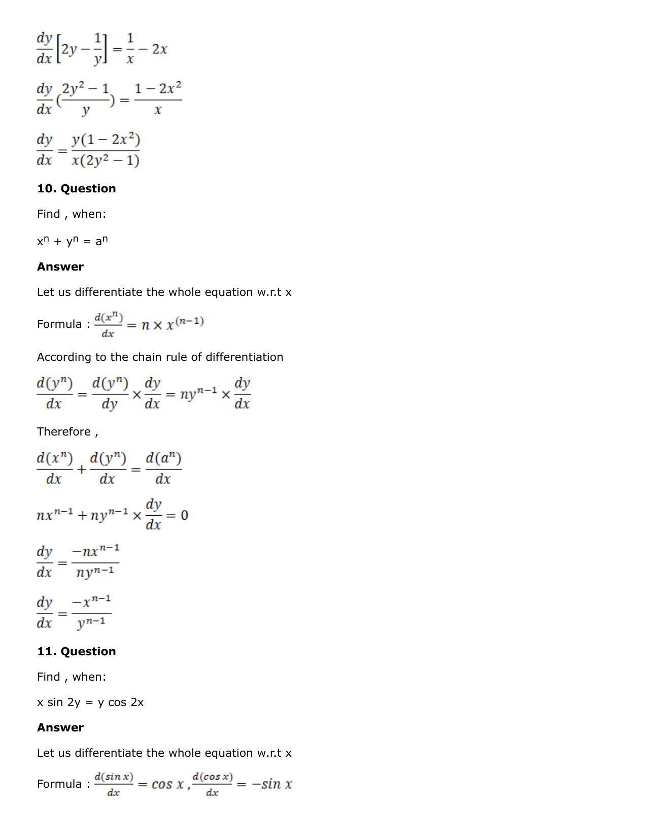 Chapter 10: Differentiation Solutions: RS Aggarwal Class 12 Solutions  - Page 134