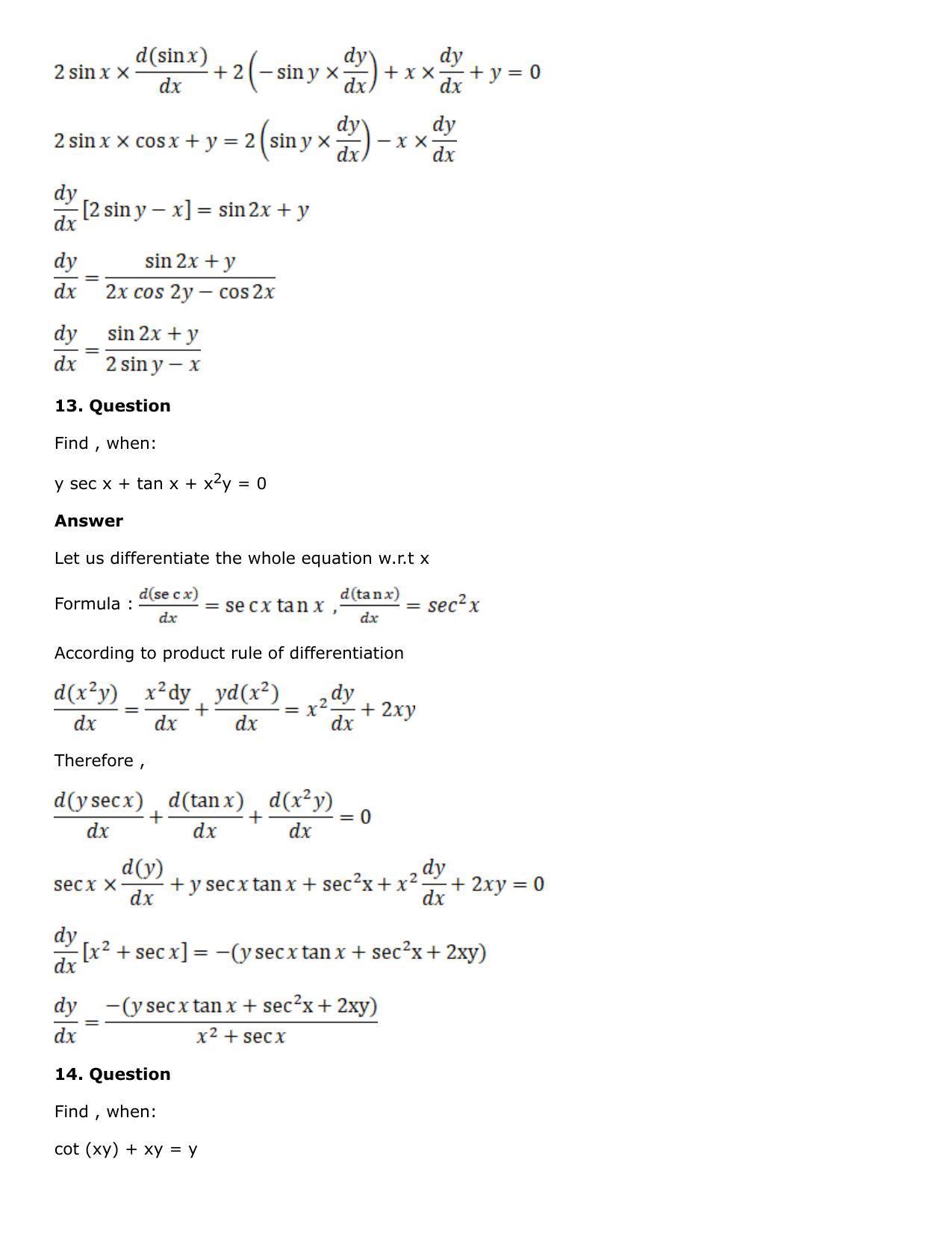 Chapter 10: Differentiation Solutions: RS Aggarwal Class 12 Solutions  - Page 136