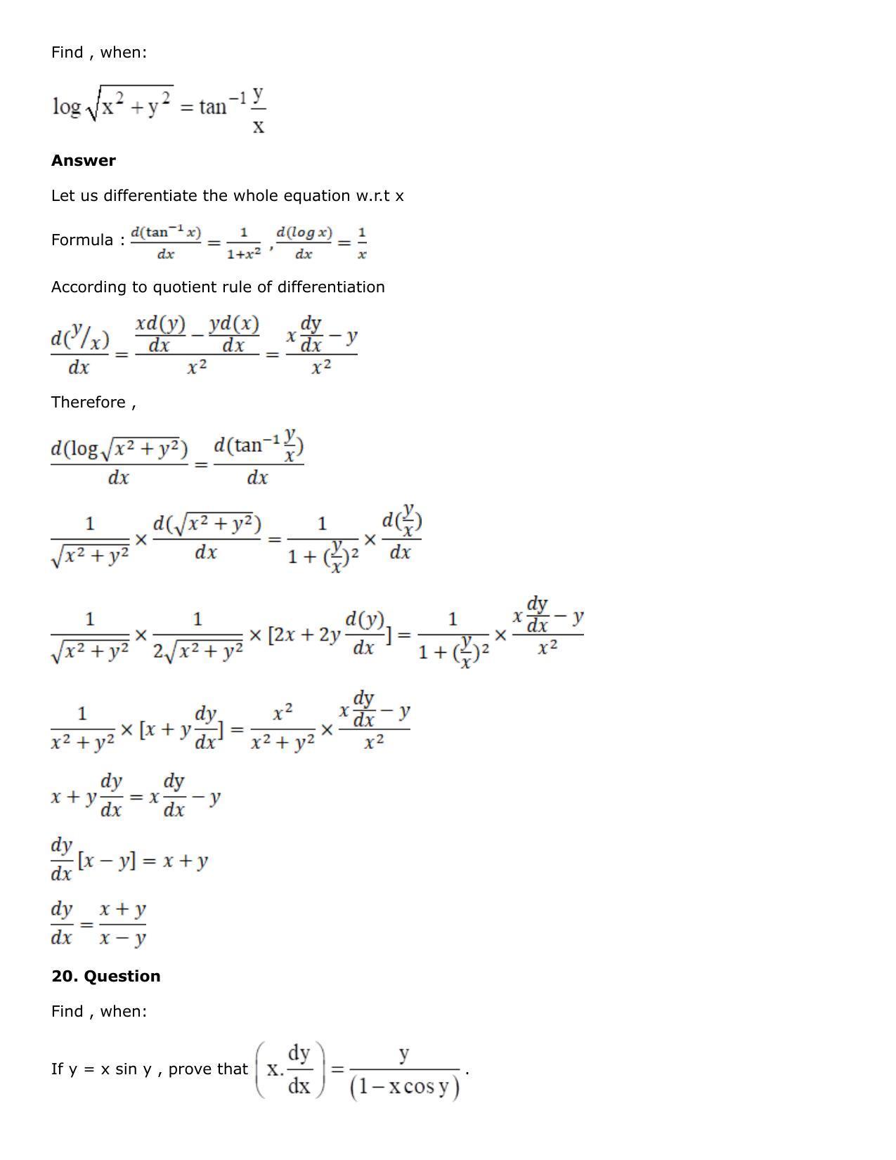 Chapter 10: Differentiation Solutions: RS Aggarwal Class 12 Solutions  - Page 141