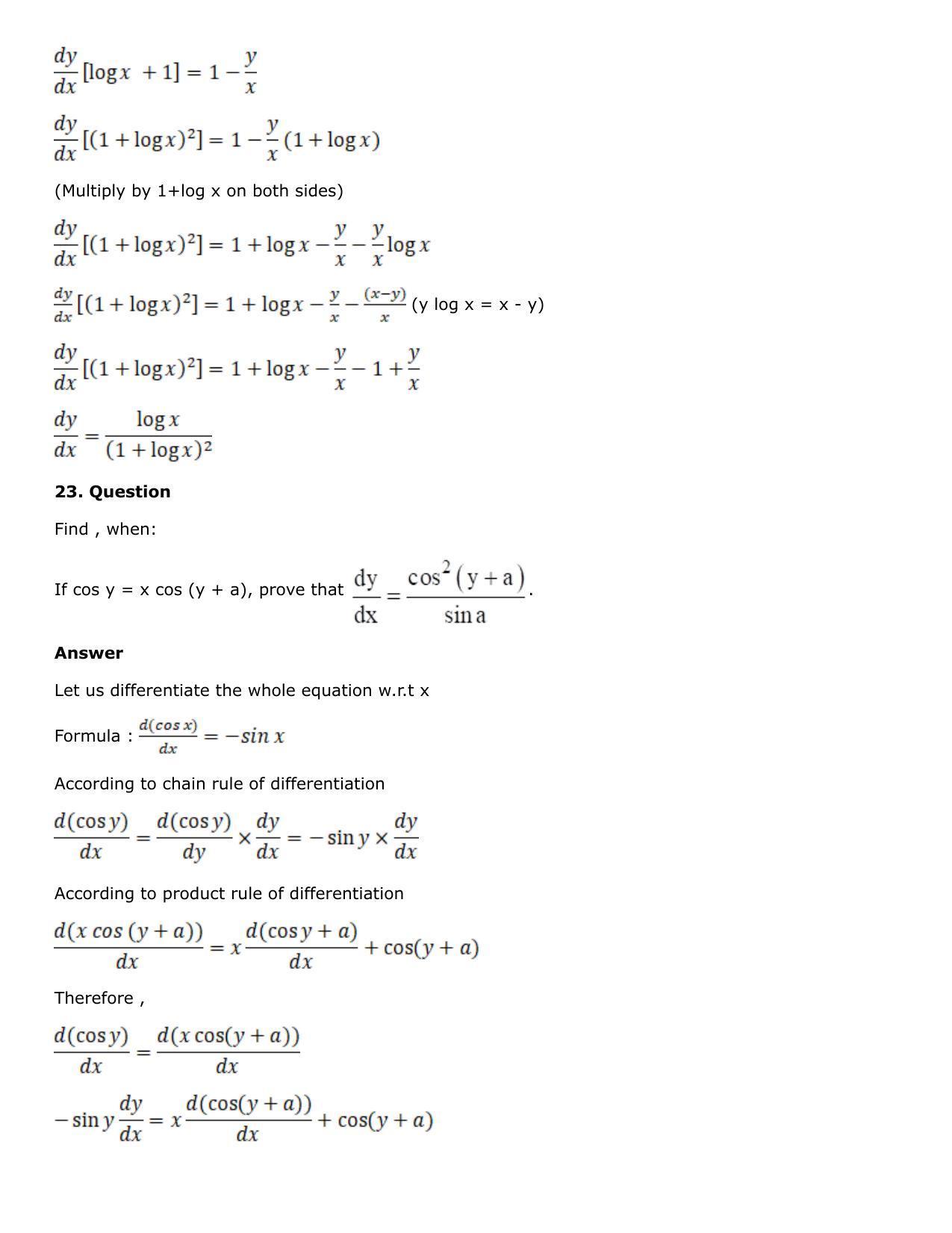 Chapter 10: Differentiation Solutions: RS Aggarwal Class 12 Solutions  - Page 144
