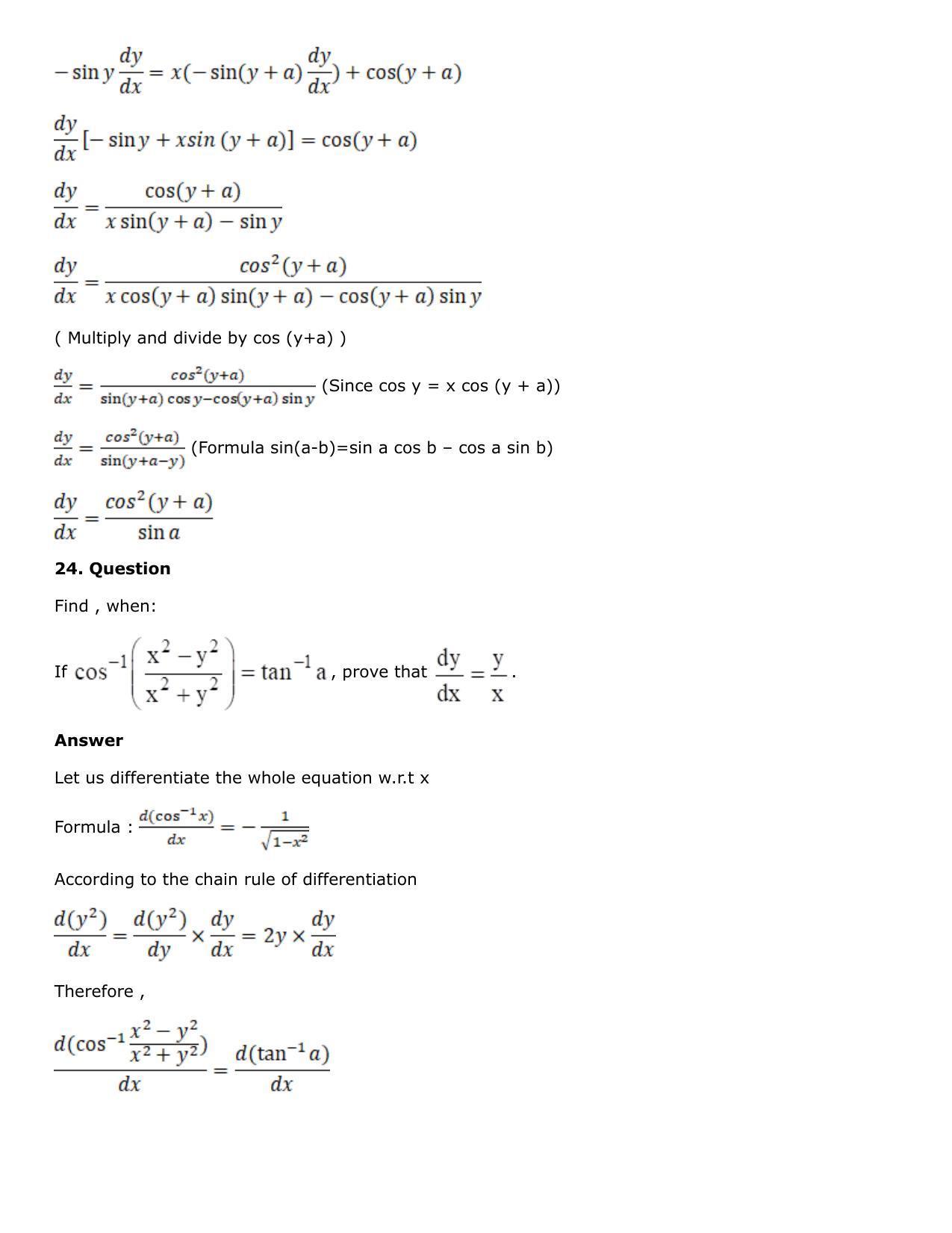 Chapter 10: Differentiation Solutions: RS Aggarwal Class 12 Solutions  - Page 145