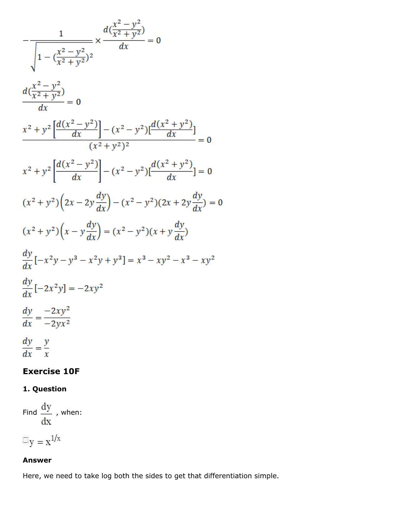 Chapter 10: Differentiation Solutions: RS Aggarwal Class 12 Solutions  - Page 146
