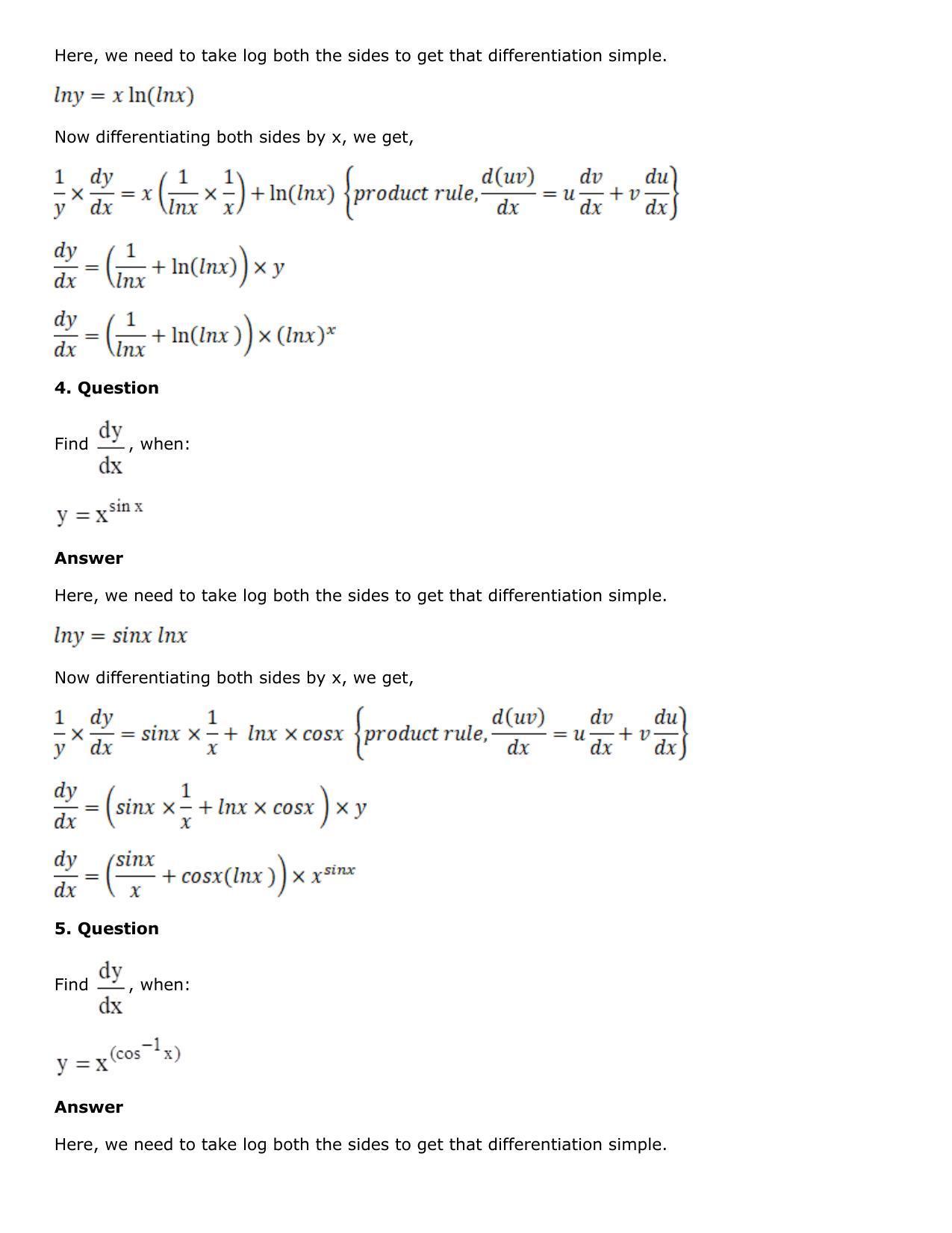 Chapter 10: Differentiation Solutions: RS Aggarwal Class 12 Solutions  - Page 148