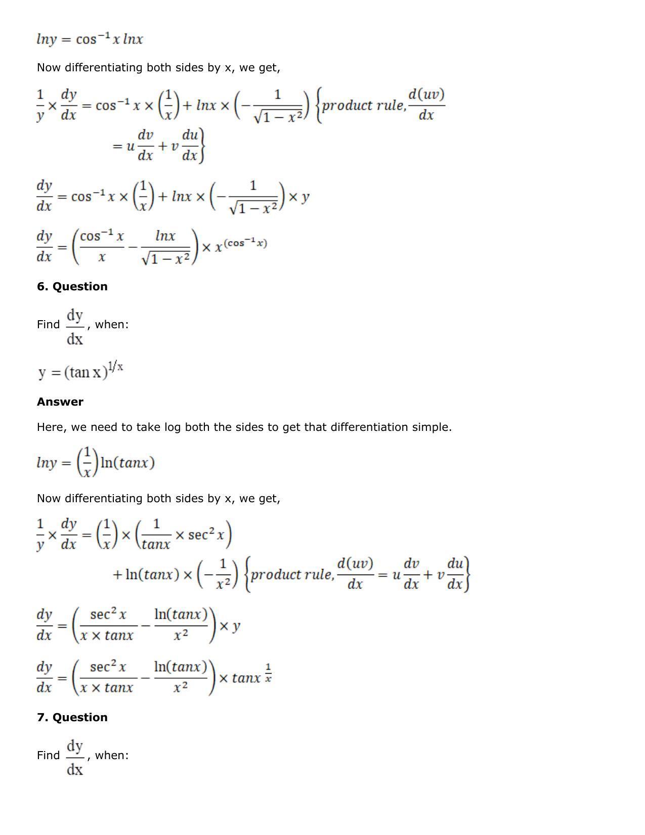 Chapter 10: Differentiation Solutions: RS Aggarwal Class 12 Solutions  - Page 149