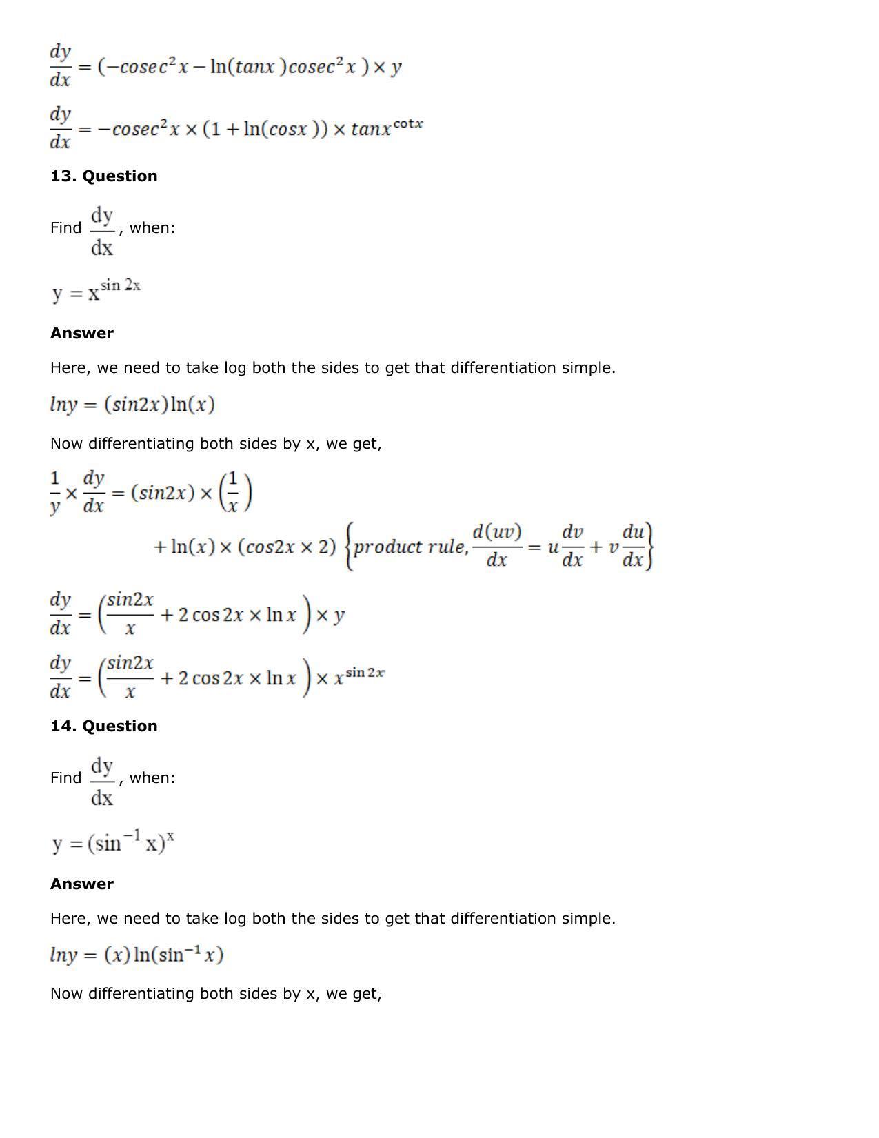 Chapter 10: Differentiation Solutions: RS Aggarwal Class 12 Solutions  - Page 153