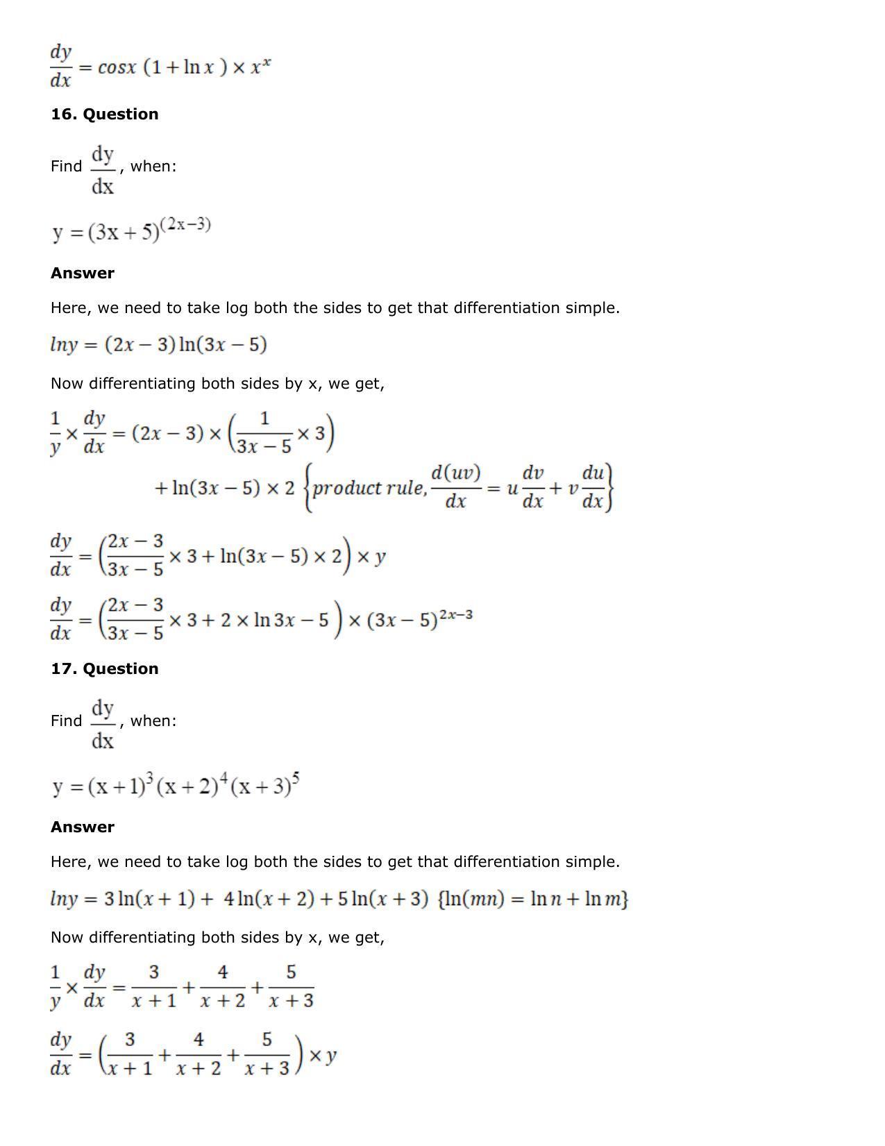 Chapter 10: Differentiation Solutions: RS Aggarwal Class 12 Solutions  - Page 155