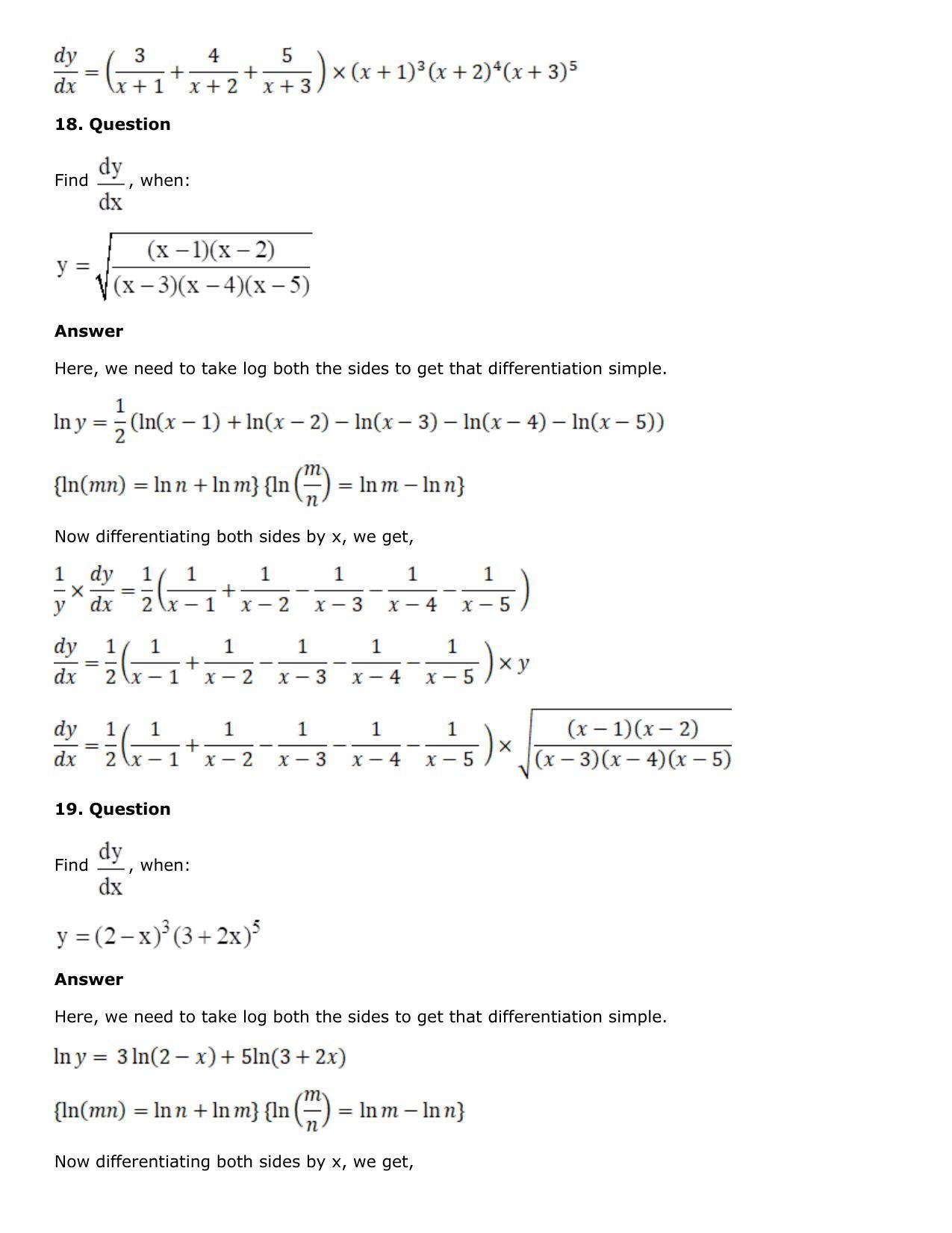 Chapter 10: Differentiation Solutions: RS Aggarwal Class 12 Solutions  - Page 156