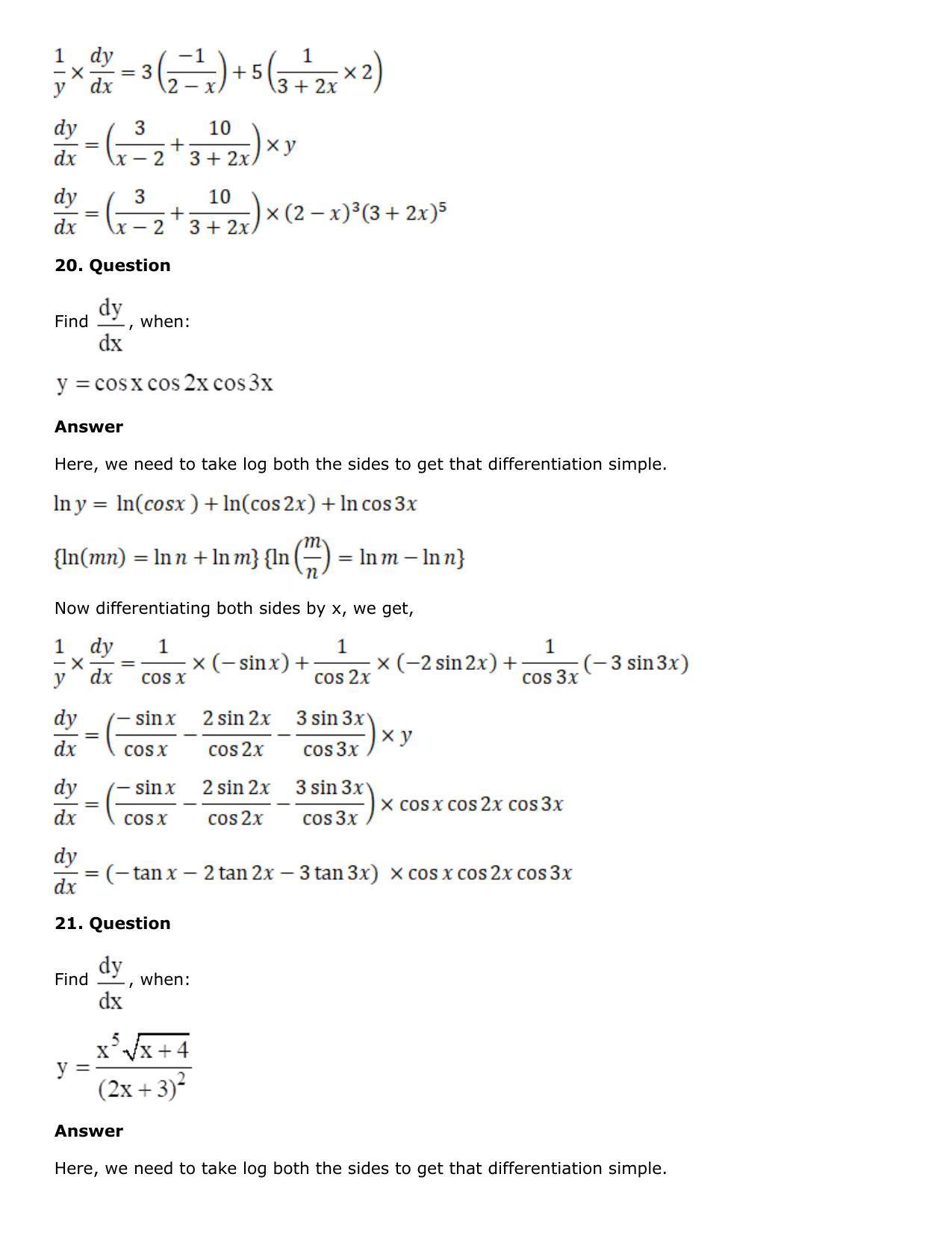 Chapter 10: Differentiation Solutions: RS Aggarwal Class 12 Solutions  - Page 157