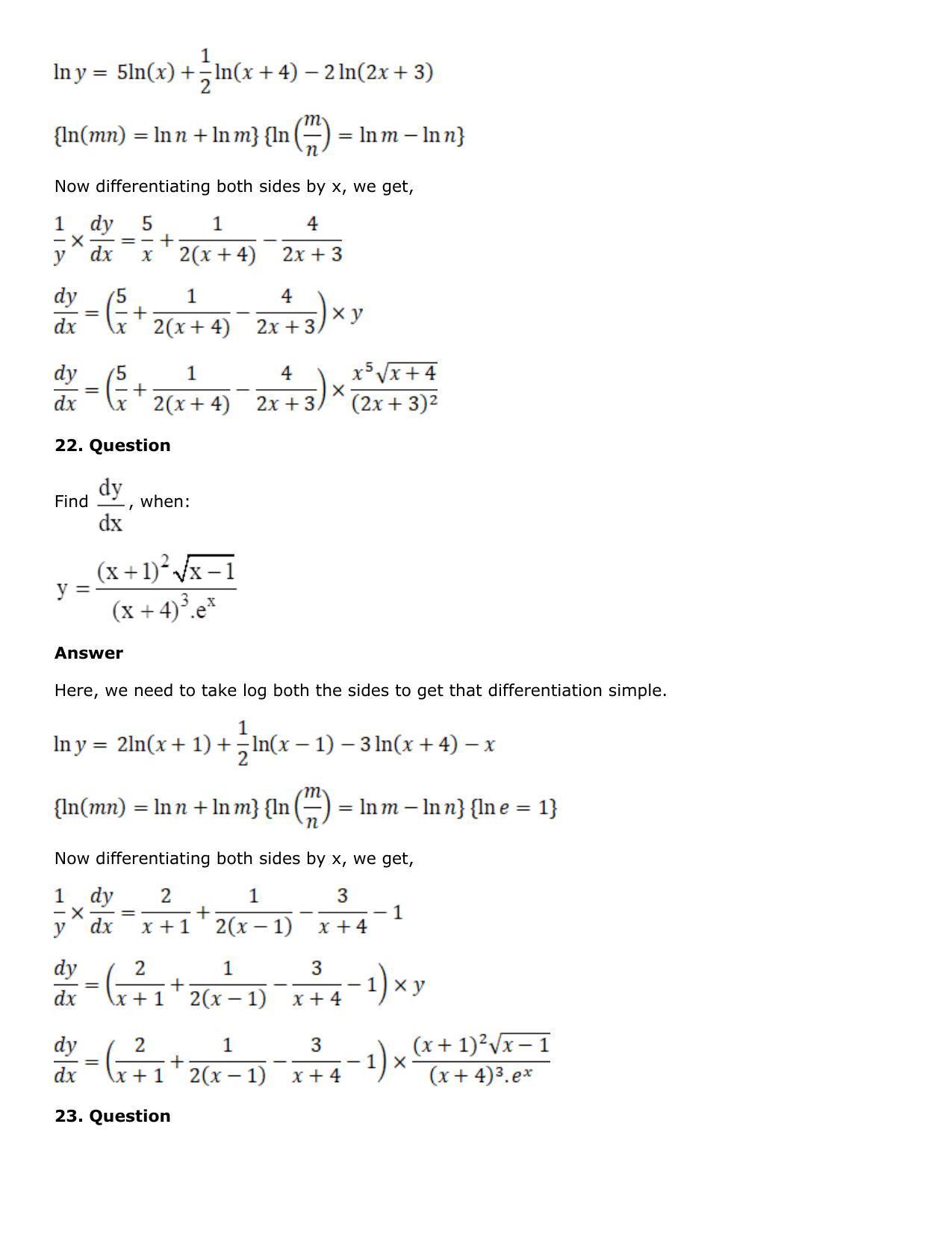 Chapter 10: Differentiation Solutions: RS Aggarwal Class 12 Solutions  - Page 158