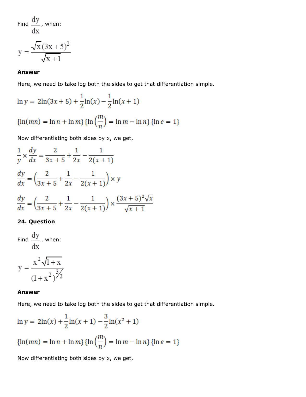 Chapter 10: Differentiation Solutions: RS Aggarwal Class 12 Solutions  - Page 159