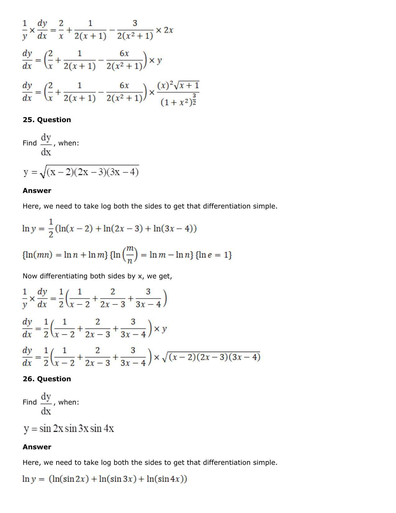 Chapter 10: Differentiation Solutions: RS Aggarwal Class 12 Solutions  - Page 160