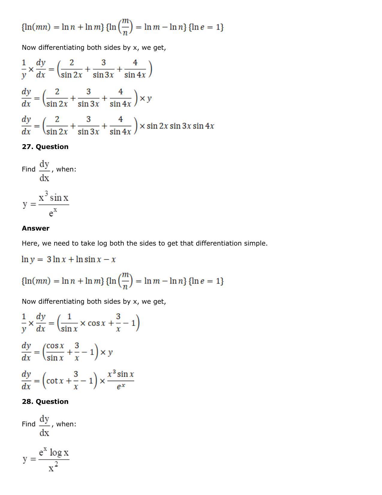 Chapter 10: Differentiation Solutions: RS Aggarwal Class 12 Solutions  - Page 161