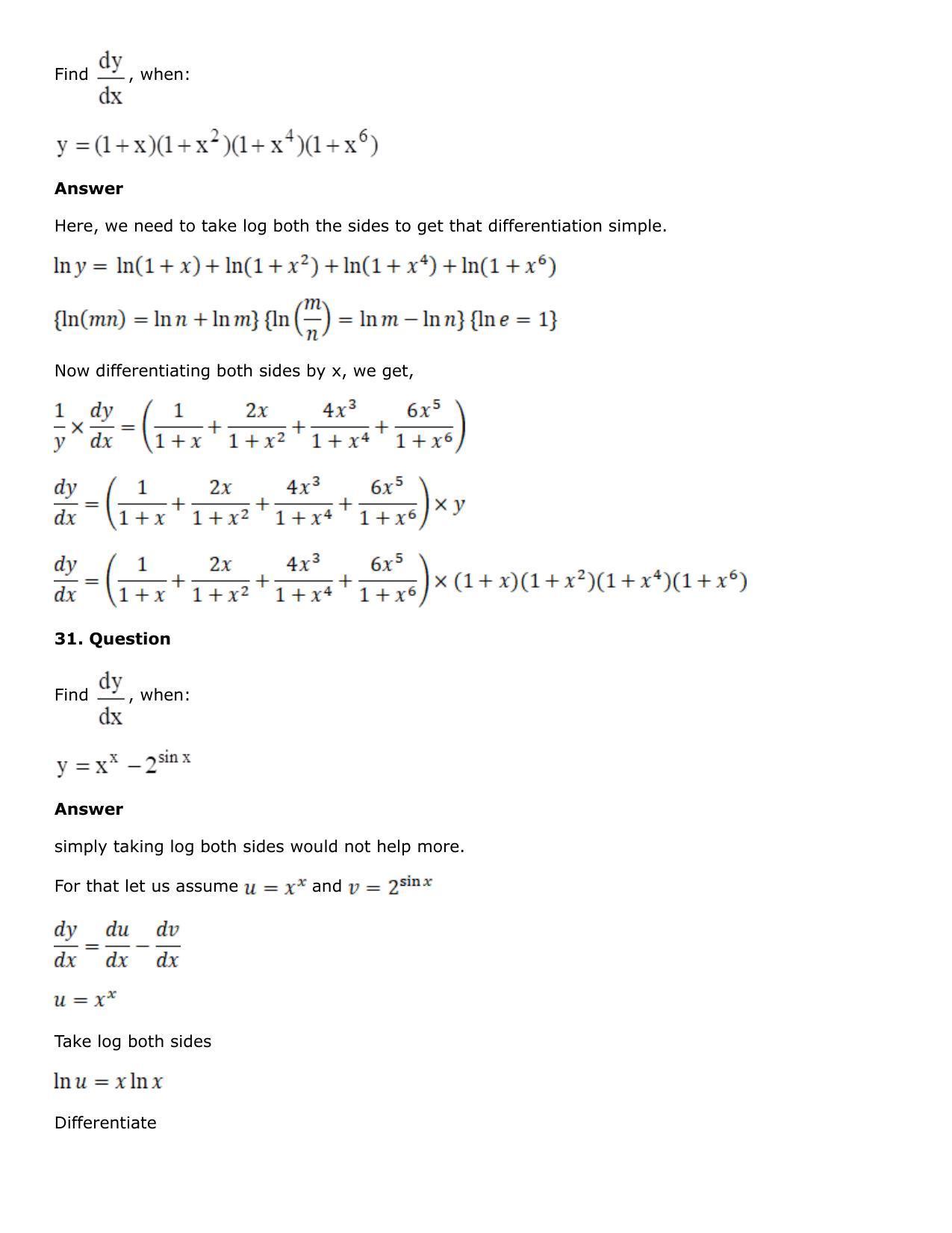 Chapter 10: Differentiation Solutions: RS Aggarwal Class 12 Solutions  - Page 163