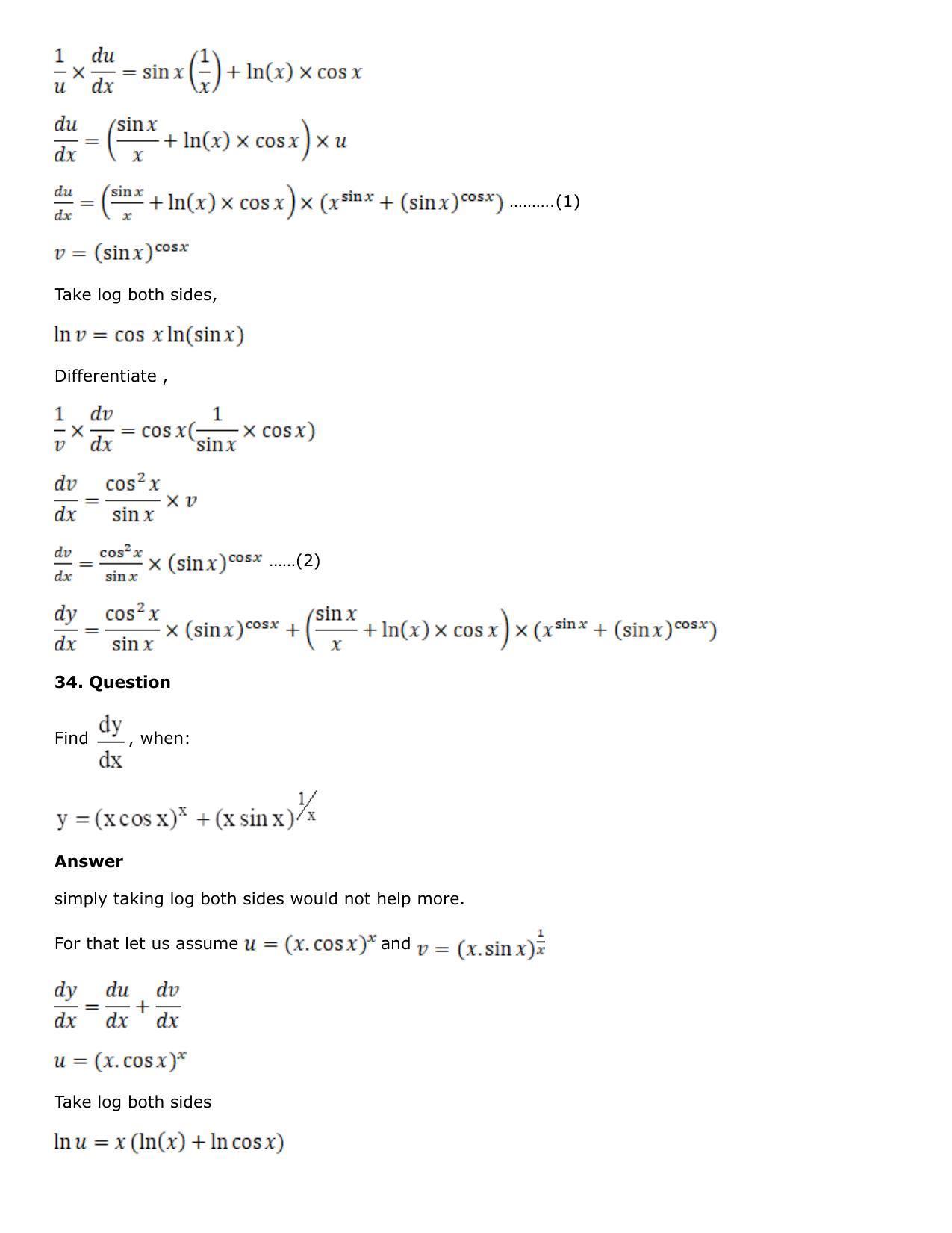 Chapter 10: Differentiation Solutions: RS Aggarwal Class 12 Solutions  - Page 166