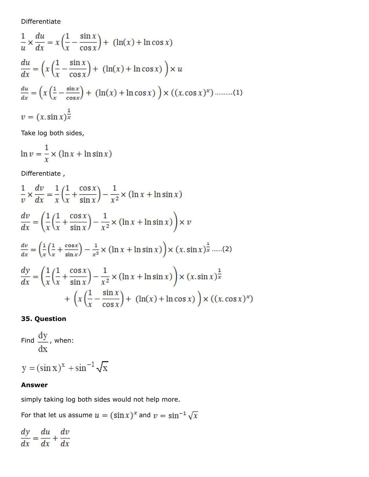 Chapter 10: Differentiation Solutions: RS Aggarwal Class 12 Solutions  - Page 167