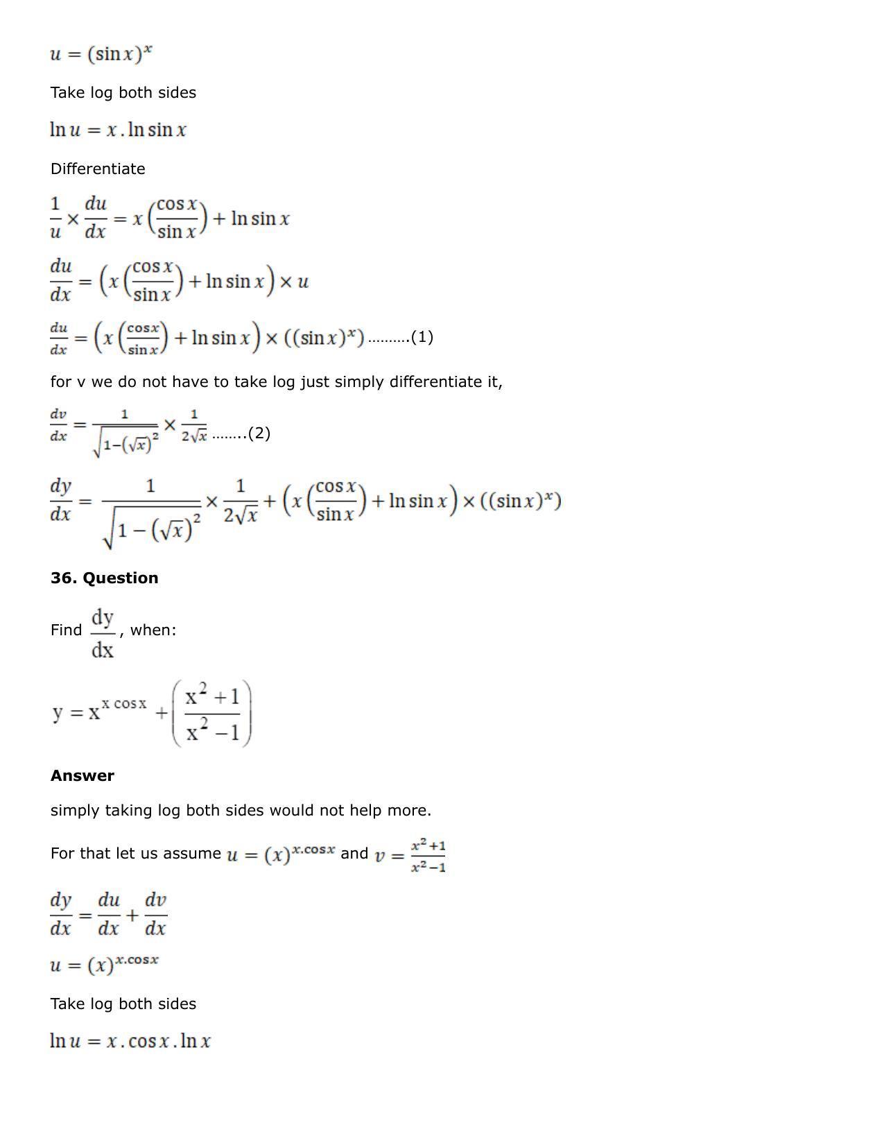 Chapter 10: Differentiation Solutions: RS Aggarwal Class 12 Solutions  - Page 168