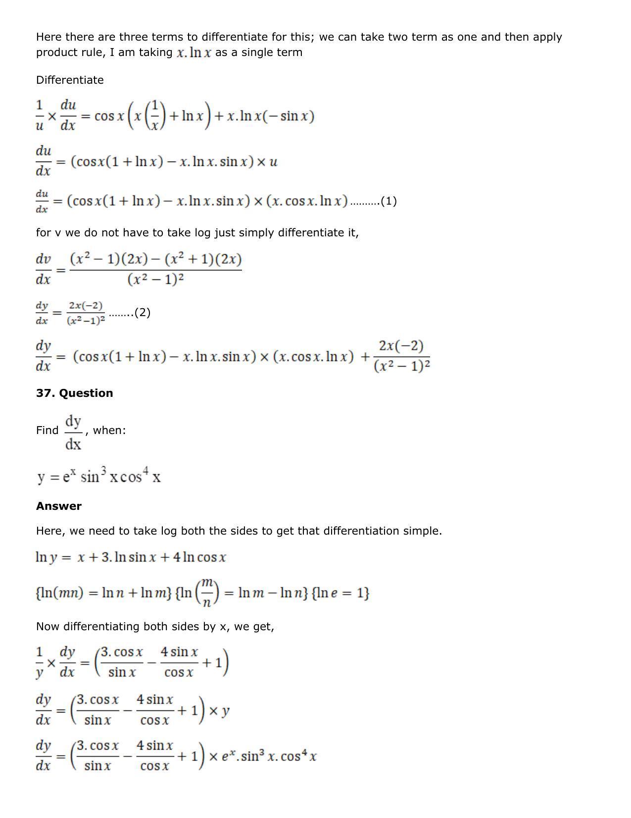 Chapter 10: Differentiation Solutions: RS Aggarwal Class 12 Solutions  - Page 169