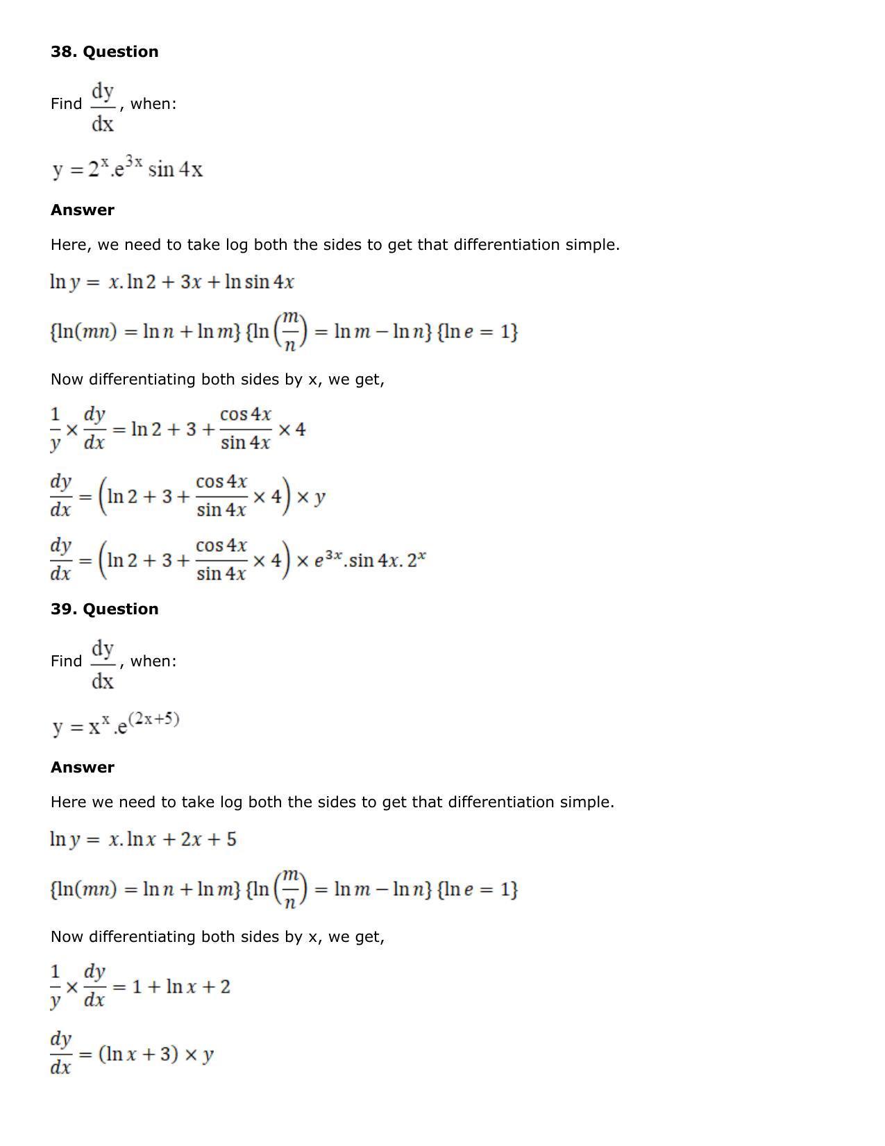 Chapter 10: Differentiation Solutions: RS Aggarwal Class 12 Solutions  - Page 170