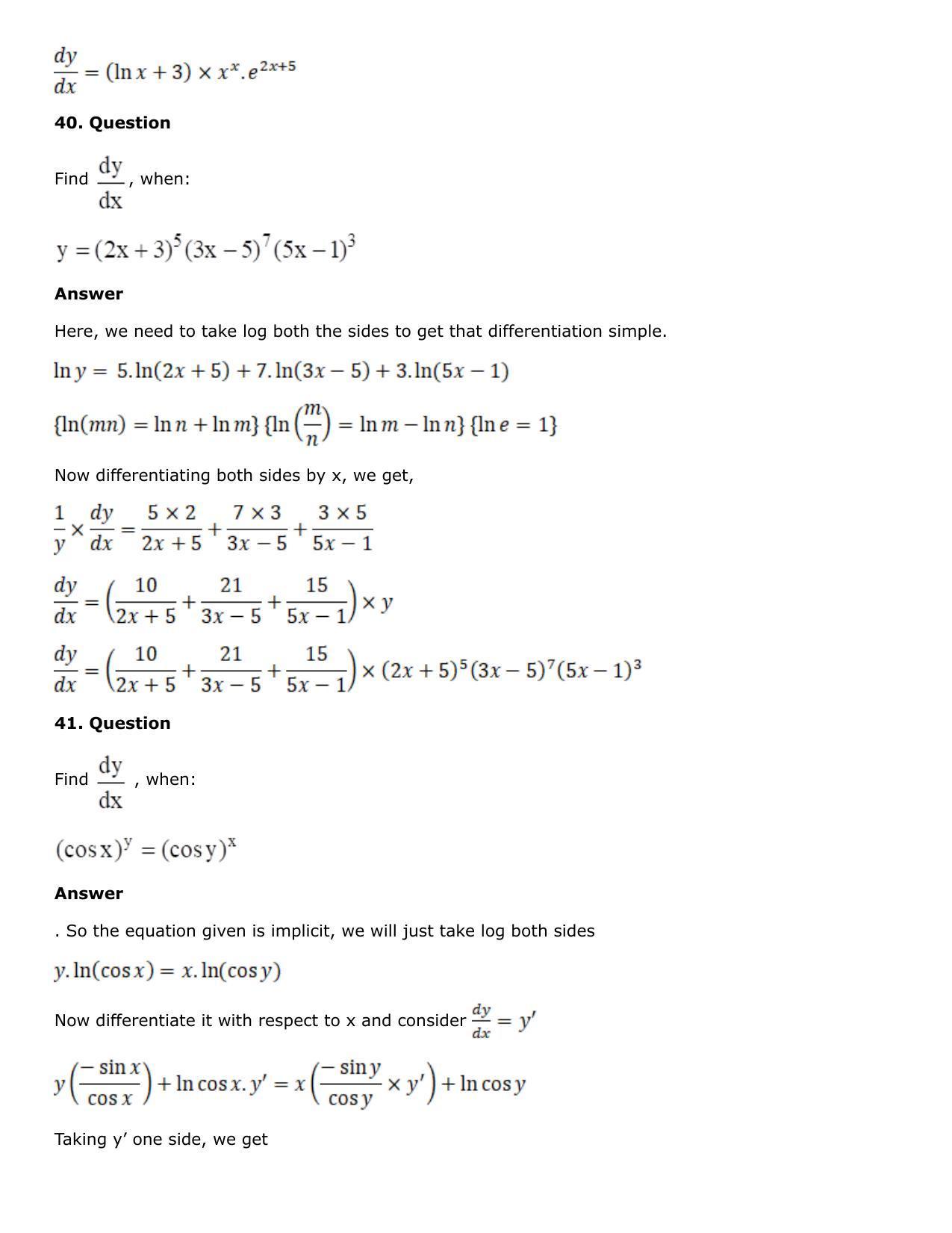 Chapter 10: Differentiation Solutions: RS Aggarwal Class 12 Solutions  - Page 171