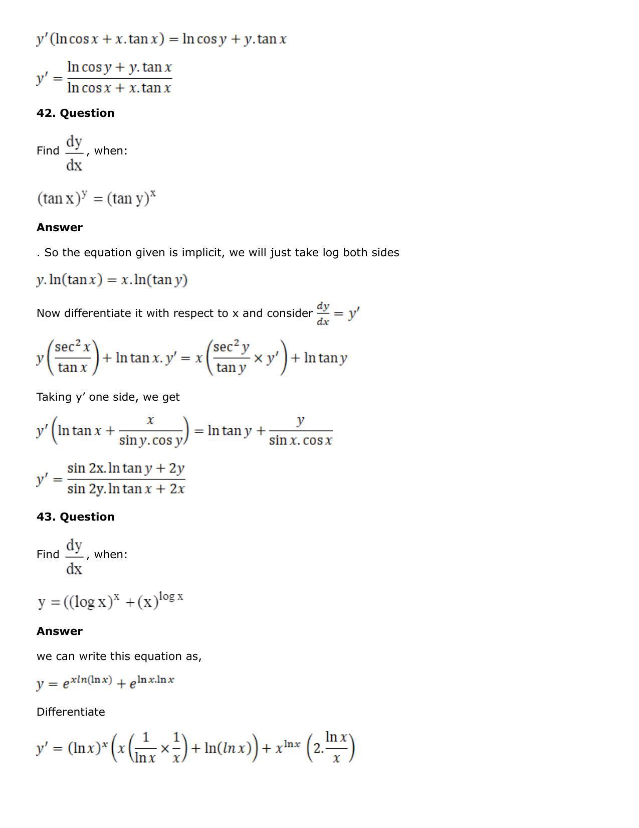 Chapter 10: Differentiation Solutions: RS Aggarwal Class 12 Solutions  - Page 172