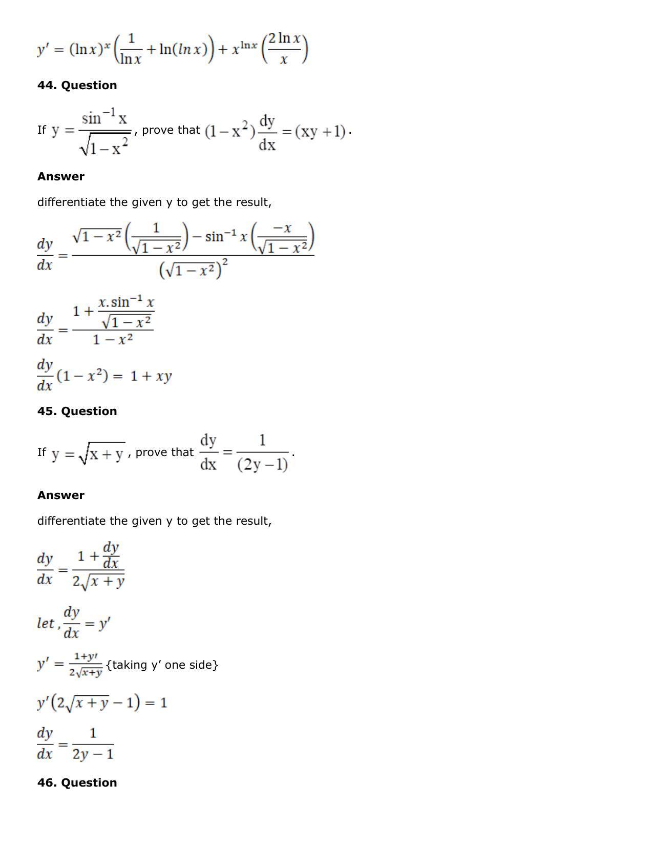 Chapter 10: Differentiation Solutions: RS Aggarwal Class 12 Solutions  - Page 173