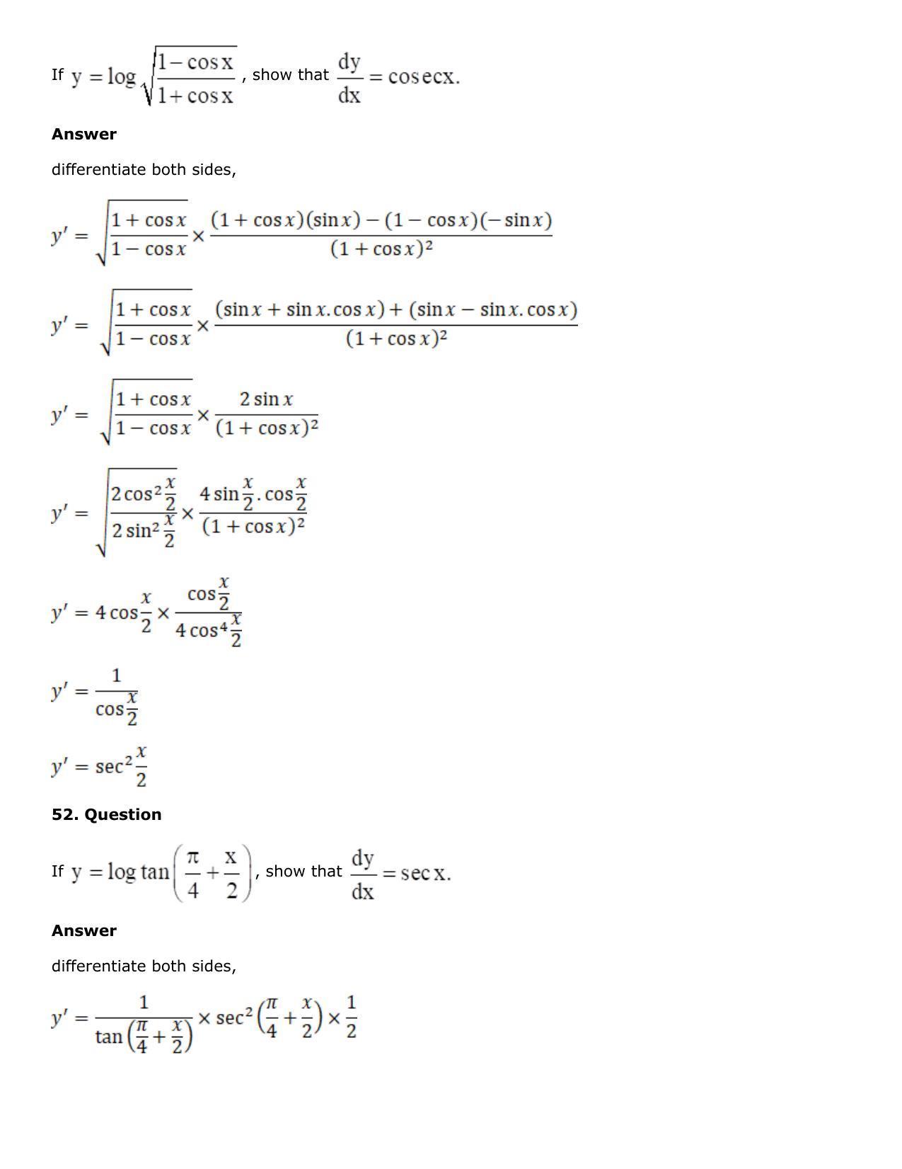 Chapter 10: Differentiation Solutions: RS Aggarwal Class 12 Solutions  - Page 176