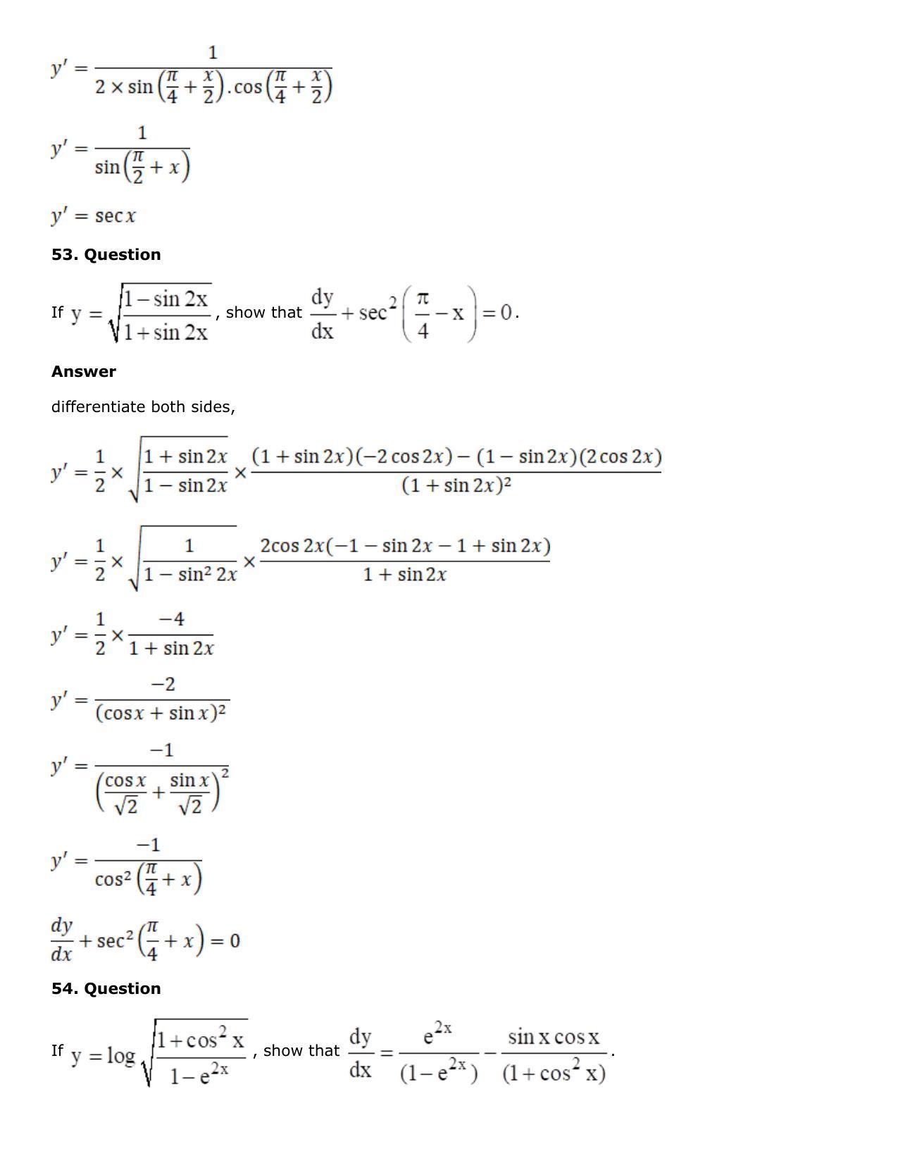 Chapter 10: Differentiation Solutions: RS Aggarwal Class 12 Solutions  - Page 177