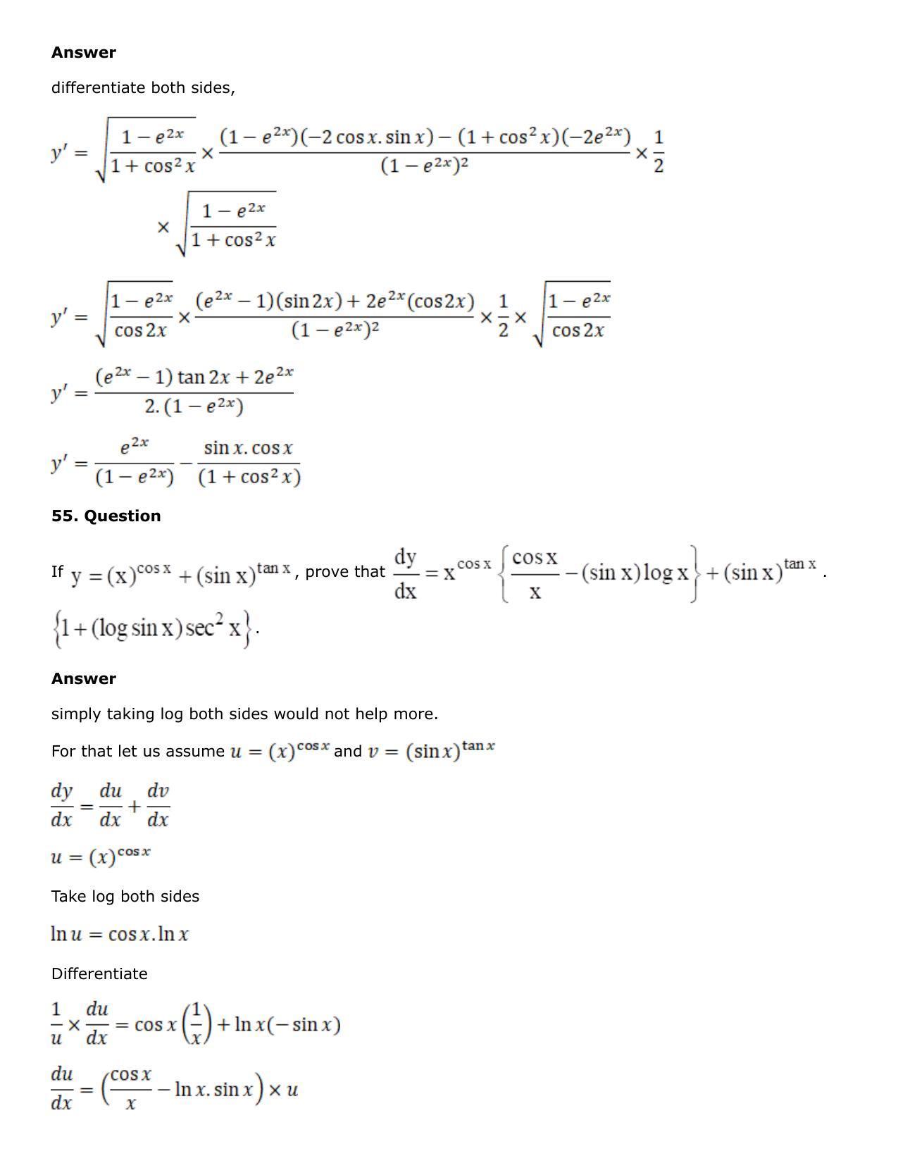 Chapter 10: Differentiation Solutions: RS Aggarwal Class 12 Solutions  - Page 178