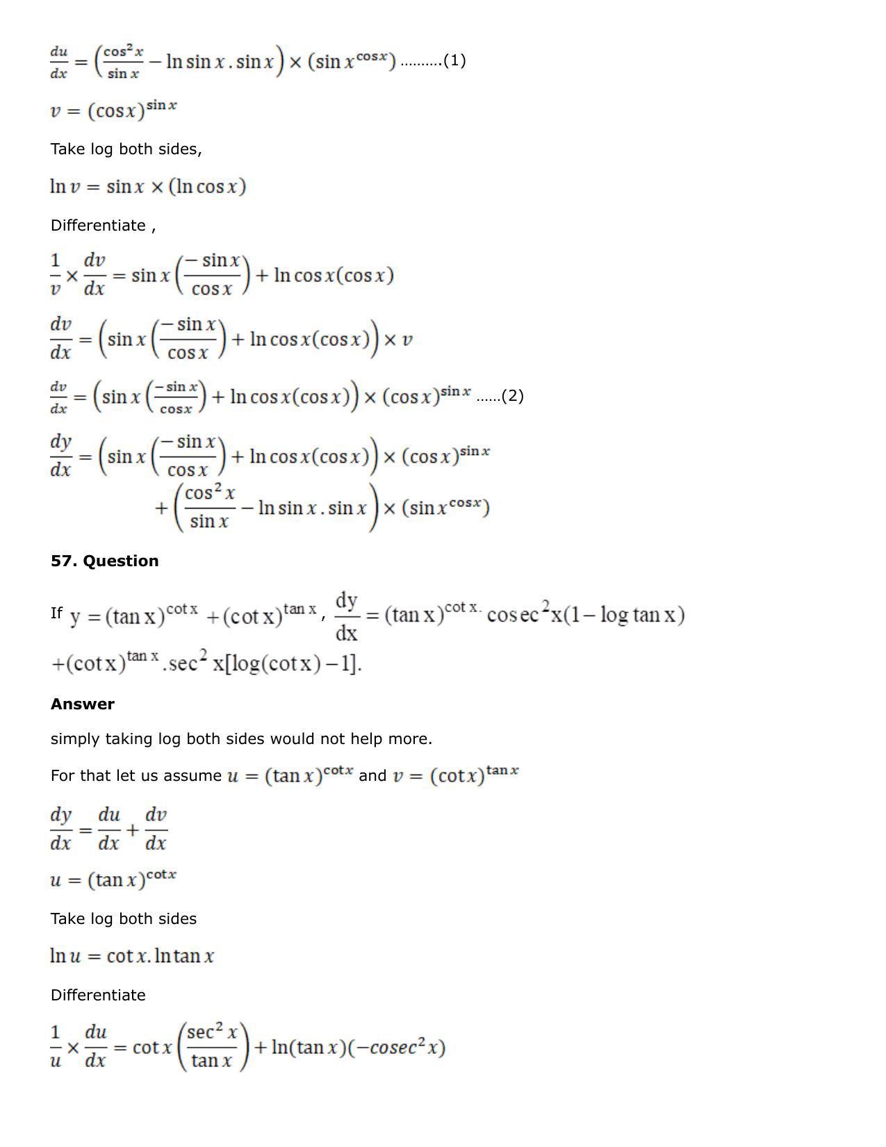 Chapter 10: Differentiation Solutions: RS Aggarwal Class 12 Solutions  - Page 180