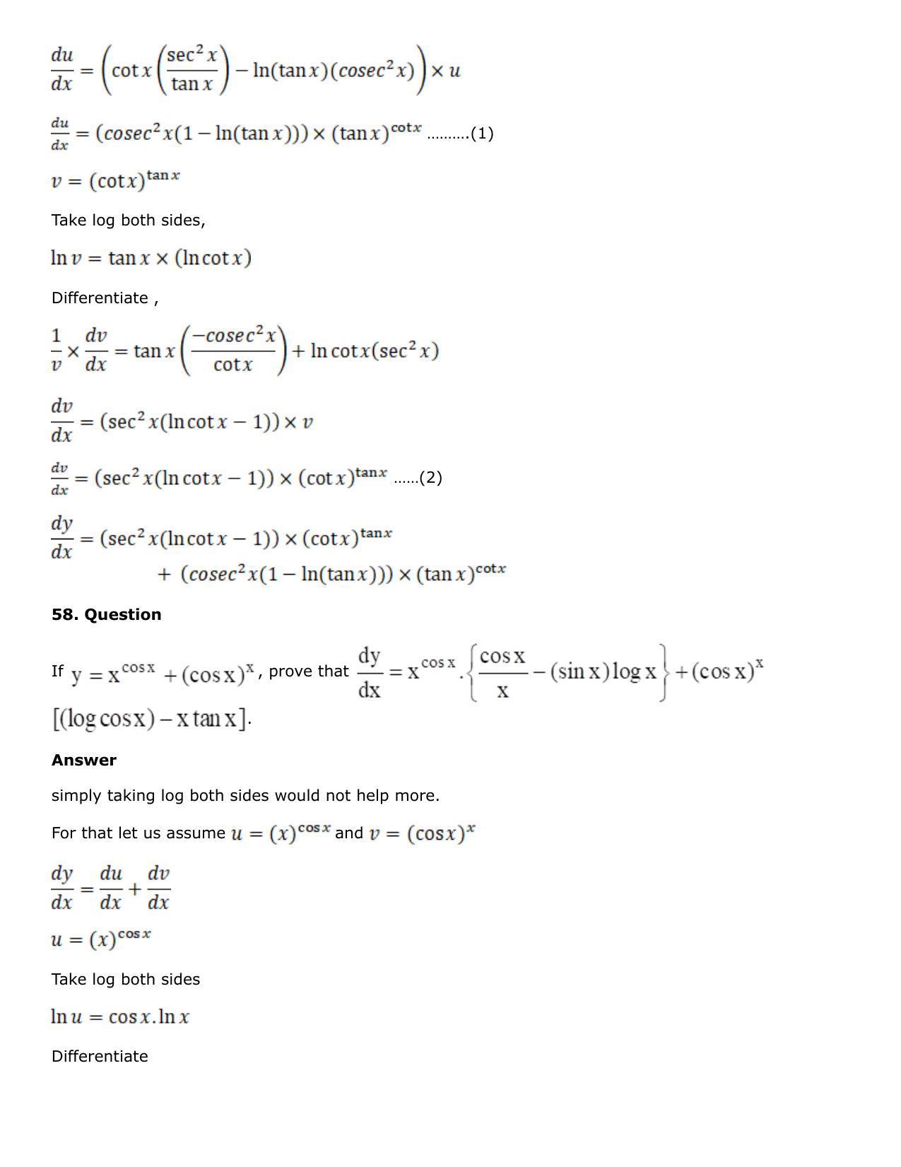 Chapter 10: Differentiation Solutions: RS Aggarwal Class 12 Solutions  - Page 181