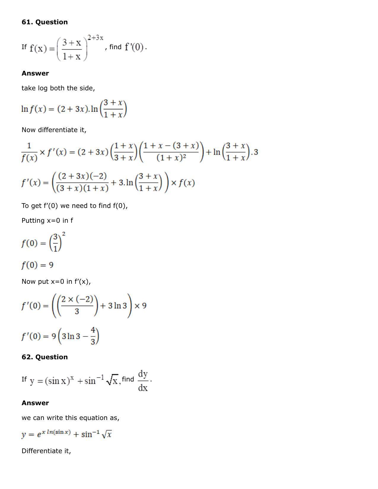 Chapter 10: Differentiation Solutions: RS Aggarwal Class 12 Solutions  - Page 184
