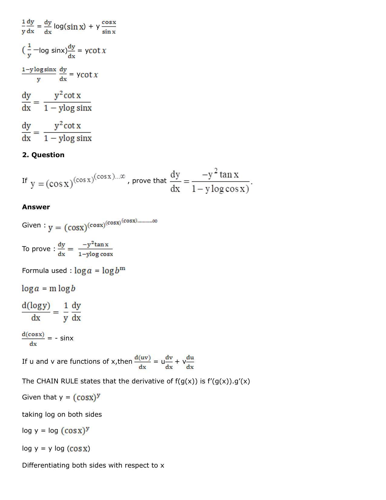 Chapter 10: Differentiation Solutions: RS Aggarwal Class 12 Solutions  - Page 188