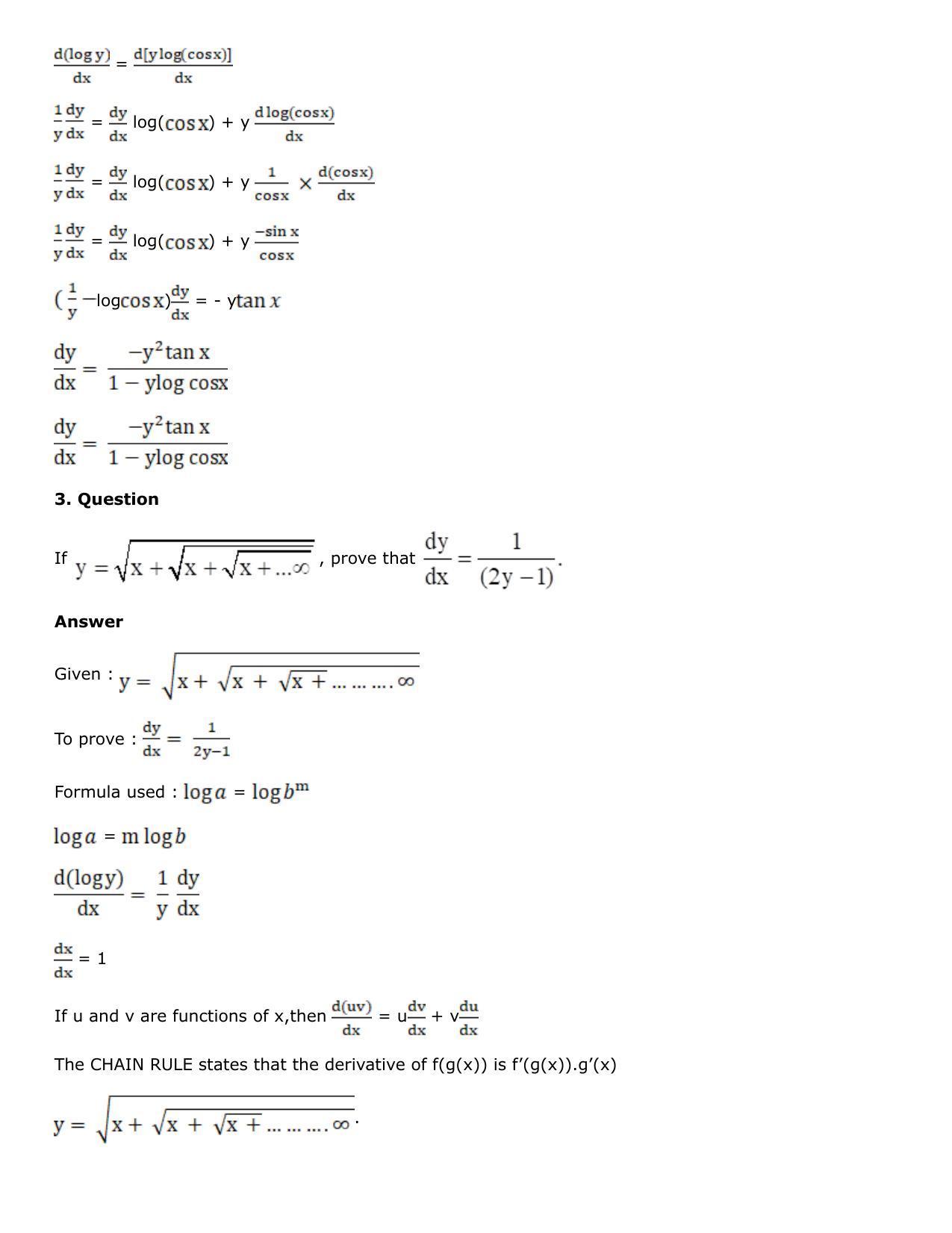 Chapter 10: Differentiation Solutions: RS Aggarwal Class 12 Solutions  - Page 189