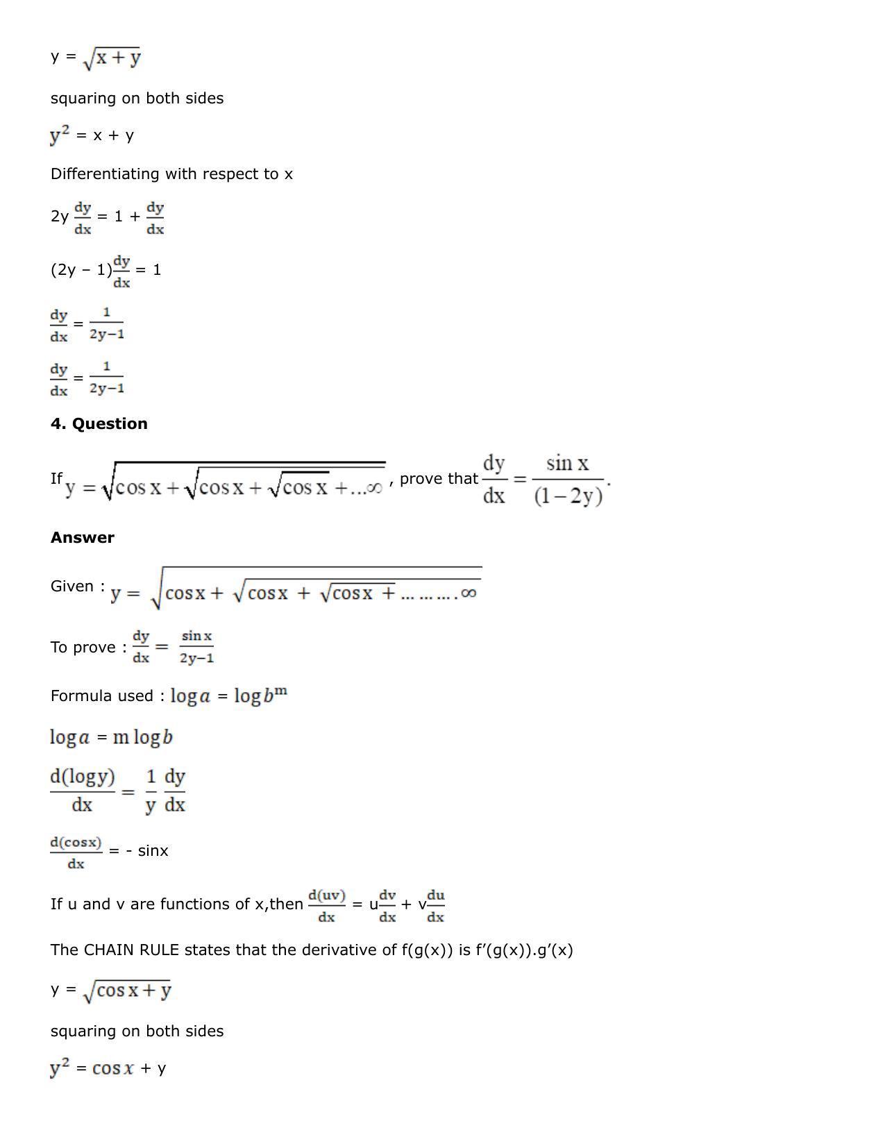 Chapter 10: Differentiation Solutions: RS Aggarwal Class 12 Solutions  - Page 190