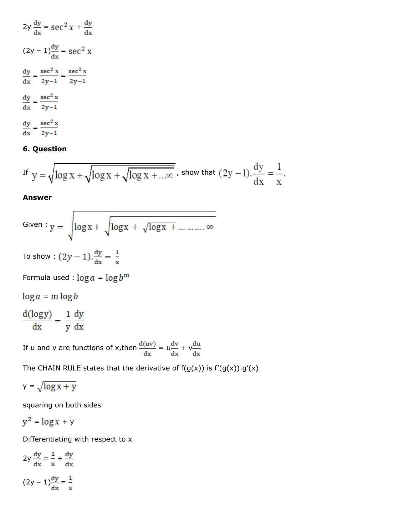Chapter 10: Differentiation Solutions: RS Aggarwal Class 12 Solutions  - Page 192