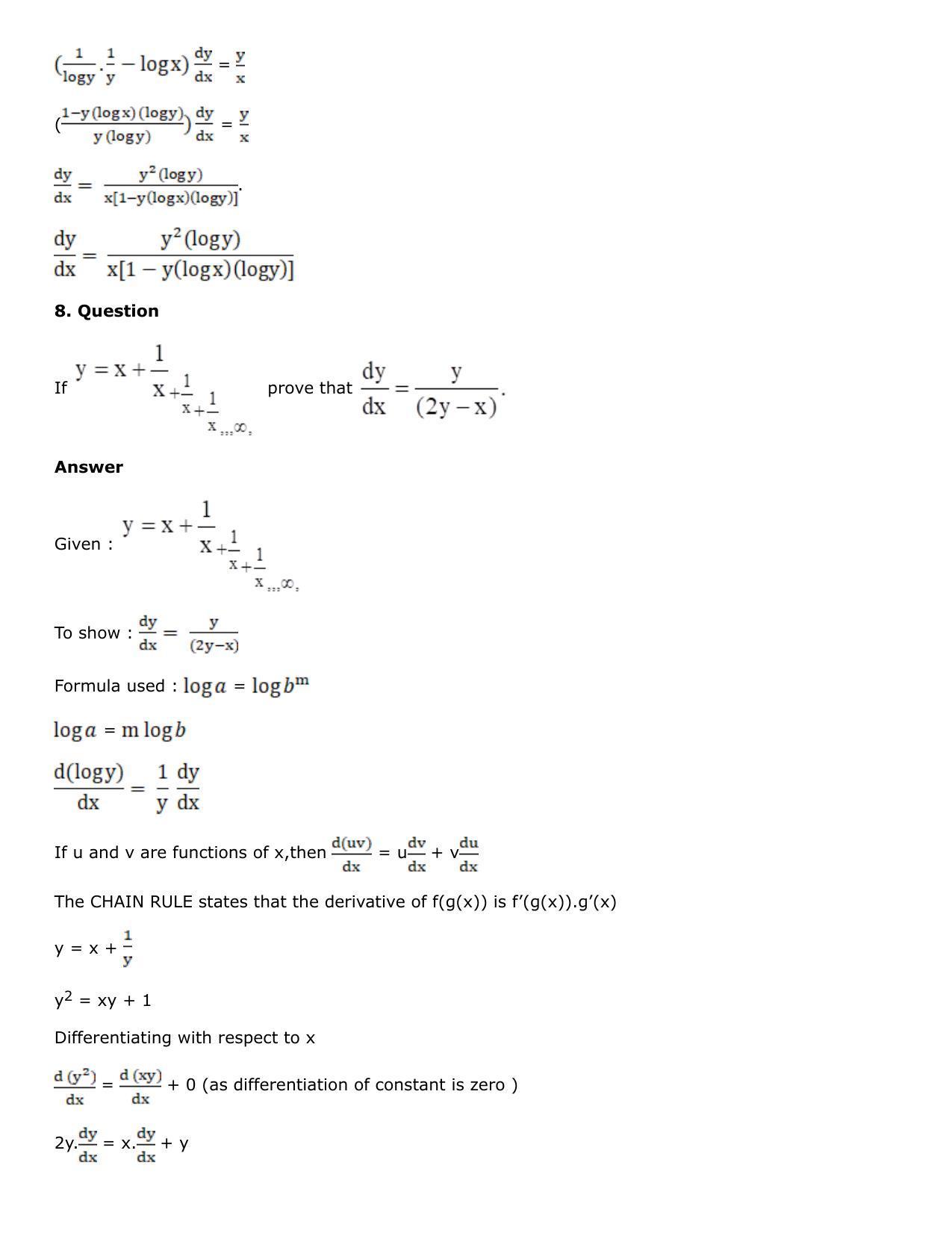 Chapter 10: Differentiation Solutions: RS Aggarwal Class 12 Solutions  - Page 194