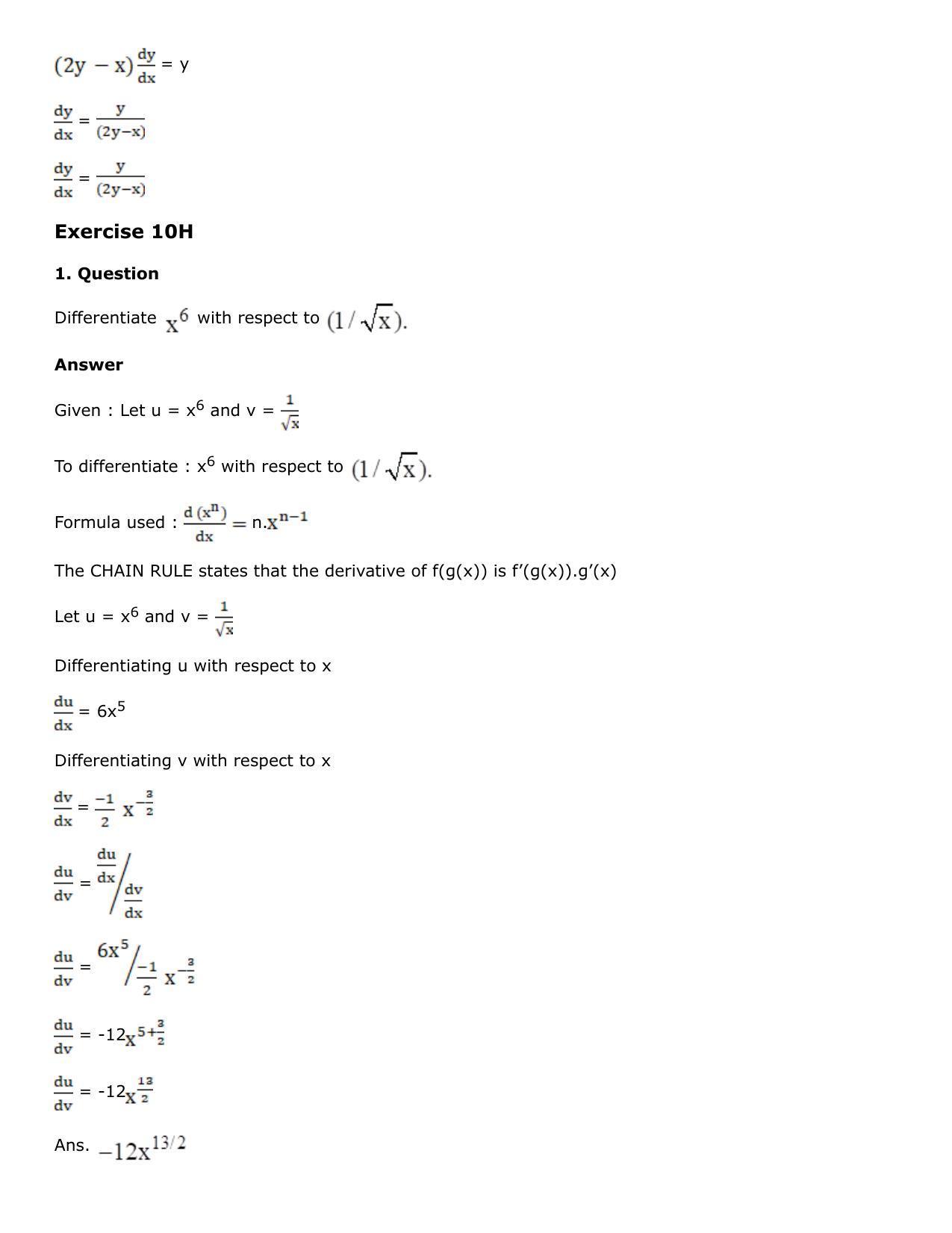Chapter 10: Differentiation Solutions: RS Aggarwal Class 12 Solutions  - Page 195