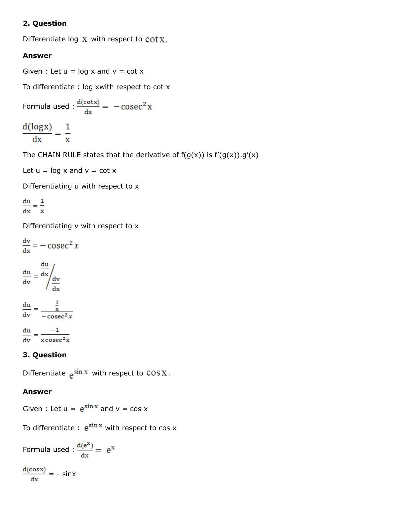 Chapter 10: Differentiation Solutions: RS Aggarwal Class 12 Solutions  - Page 196