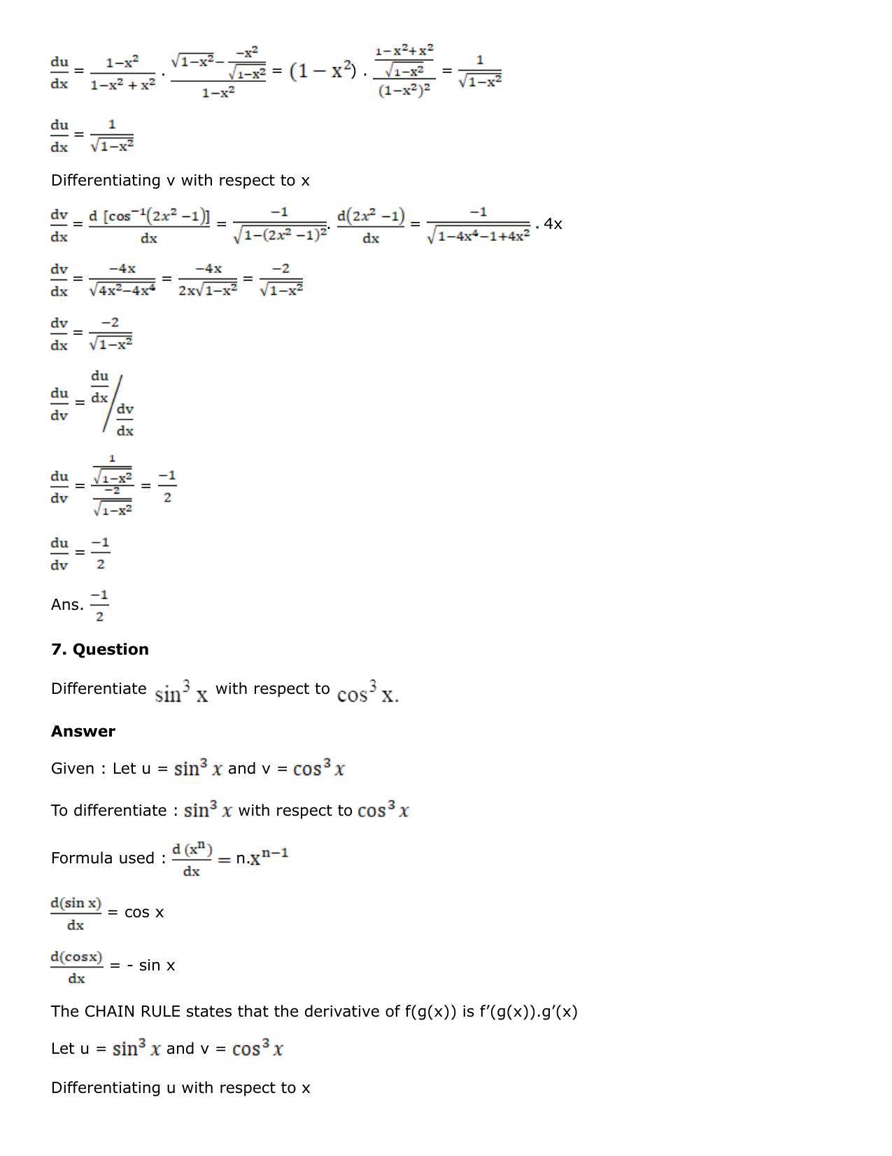 Chapter 10: Differentiation Solutions: RS Aggarwal Class 12 Solutions  - Page 201
