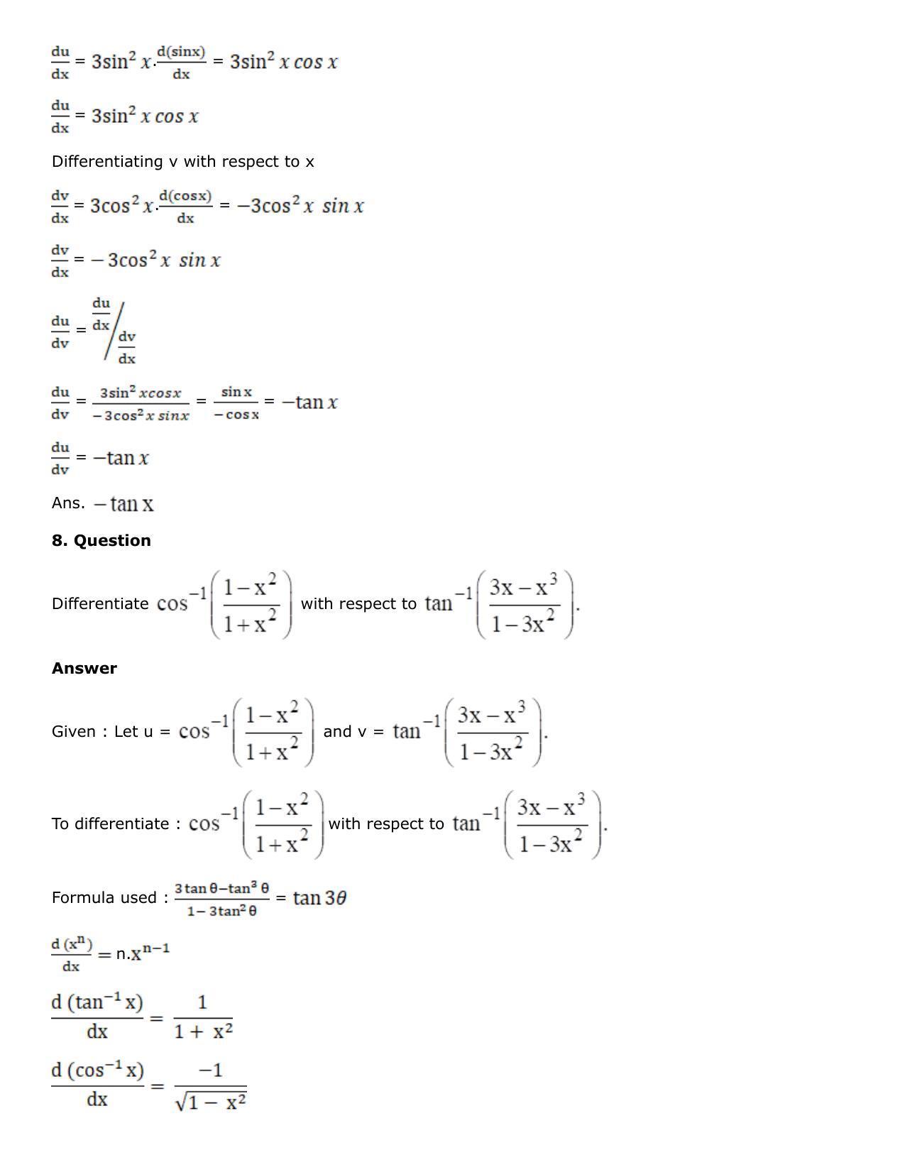 Chapter 10: Differentiation Solutions: RS Aggarwal Class 12 Solutions  - Page 202