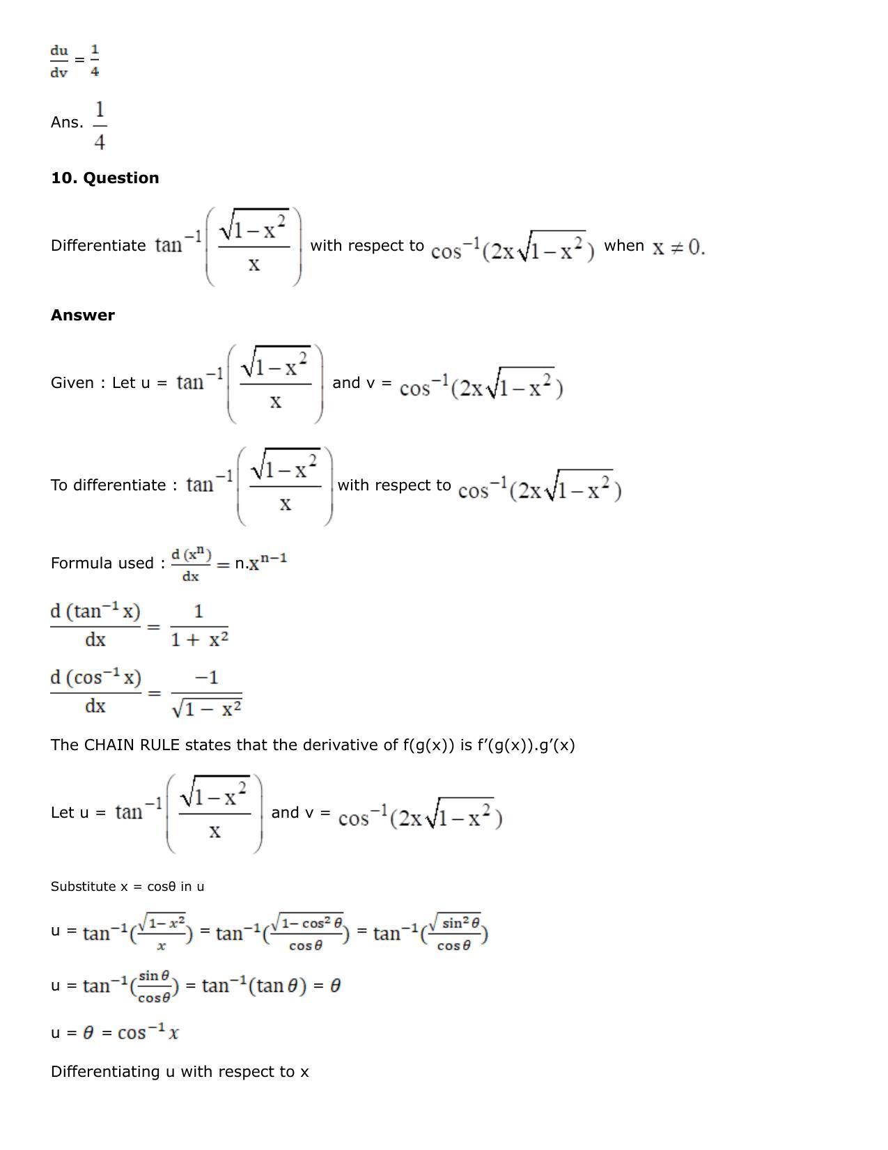 Chapter 10: Differentiation Solutions: RS Aggarwal Class 12 Solutions  - Page 206