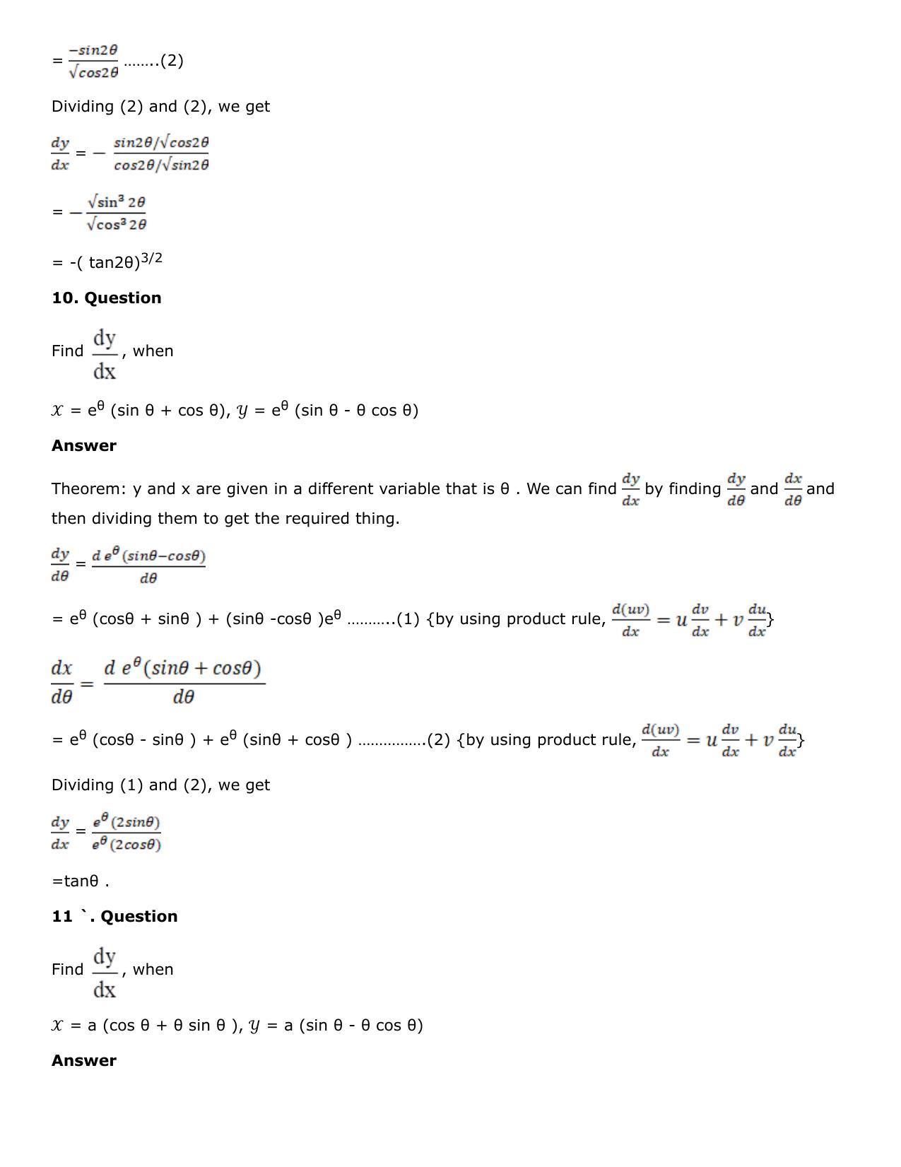 Chapter 10: Differentiation Solutions: RS Aggarwal Class 12 Solutions  - Page 213