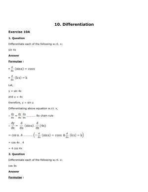 Chapter 10: Differentiation Solutions: RS Aggarwal Class 12 Solutions 