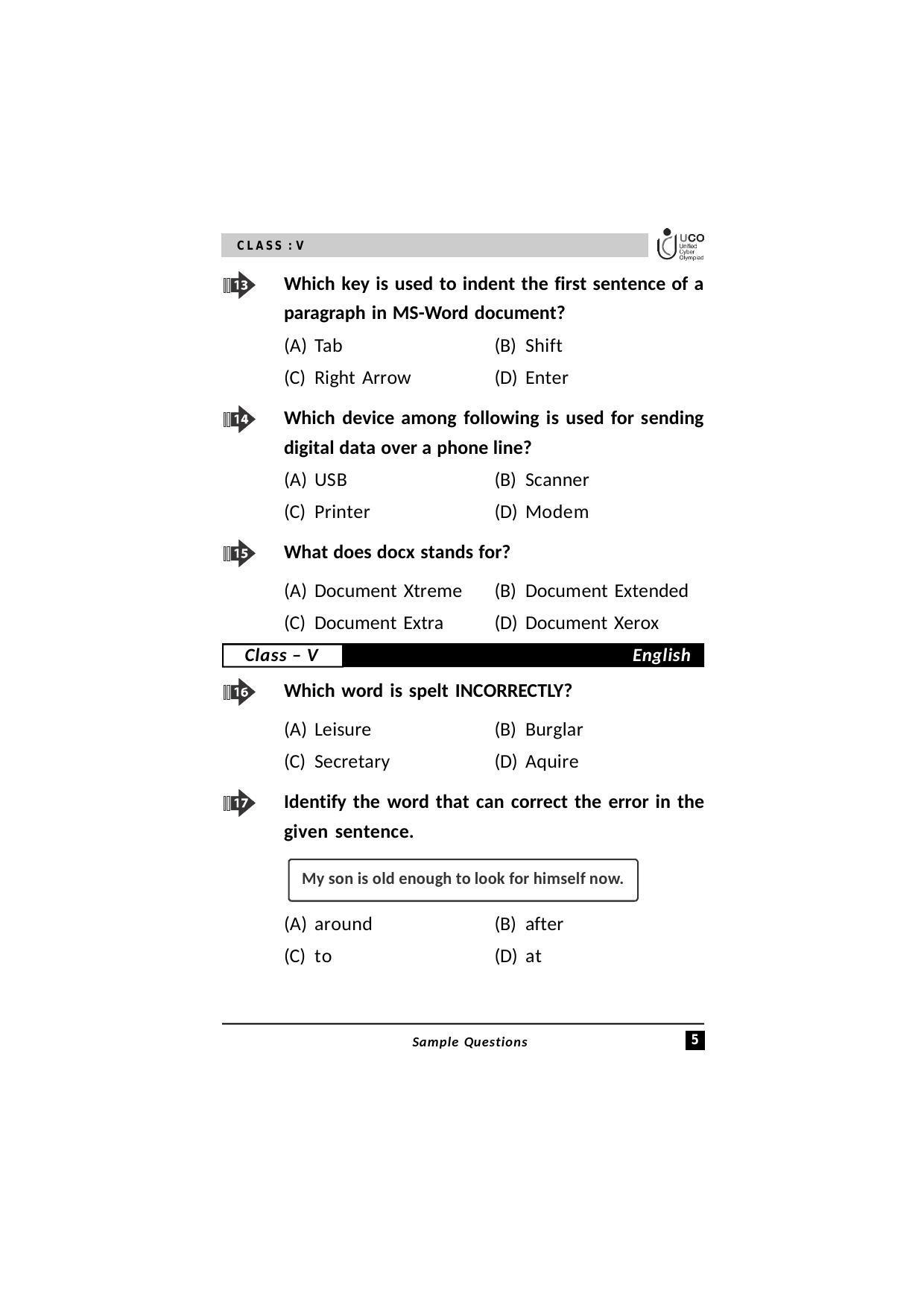 UCO Sample Papers for Class 5 - Page 5