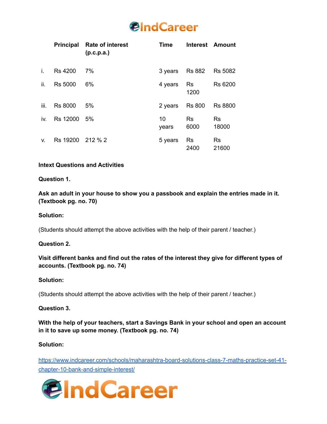 Maharashtra Board Solutions Class 7-Maths (Practice Set 41): Chapter 10- Bank and Simple Interest - Page 7