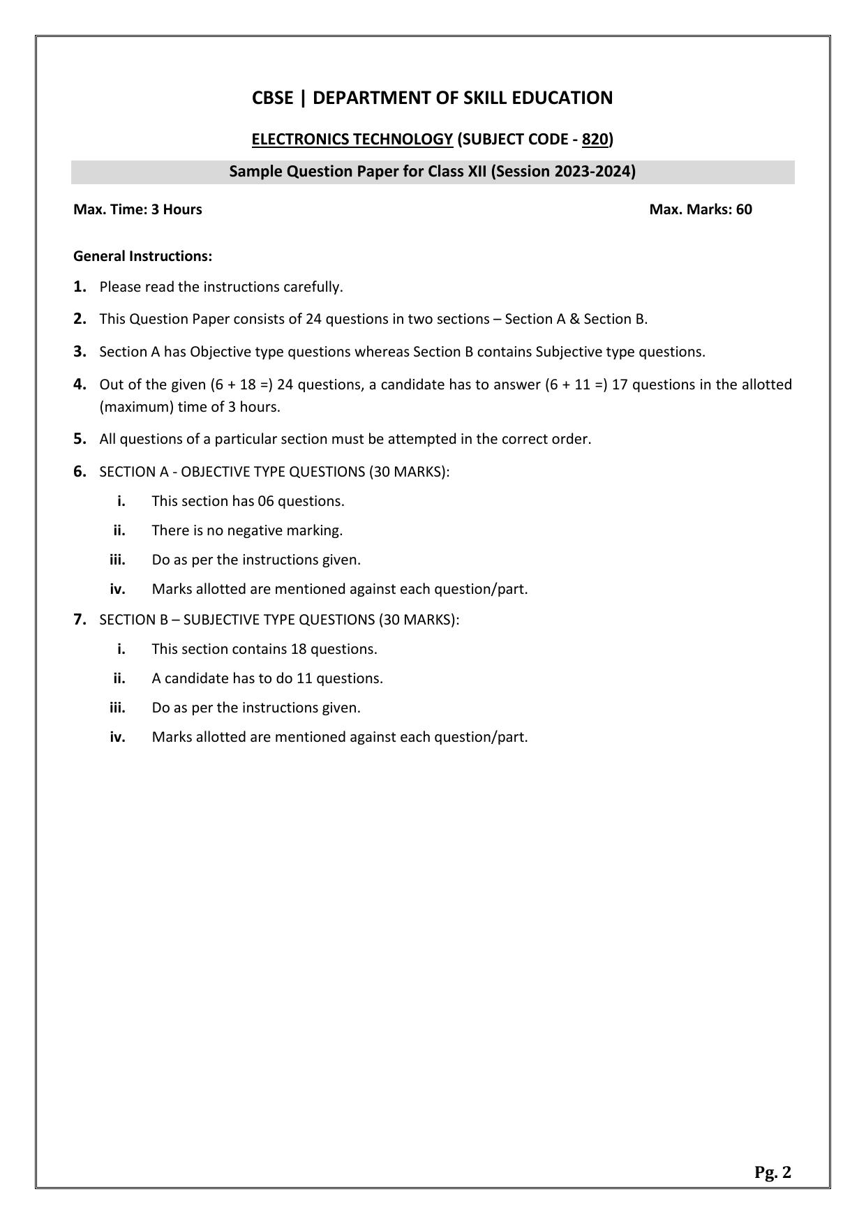 CBSE Class 12 (Skill Education) Electronics Technology 2024 Sample Paper - Page 2