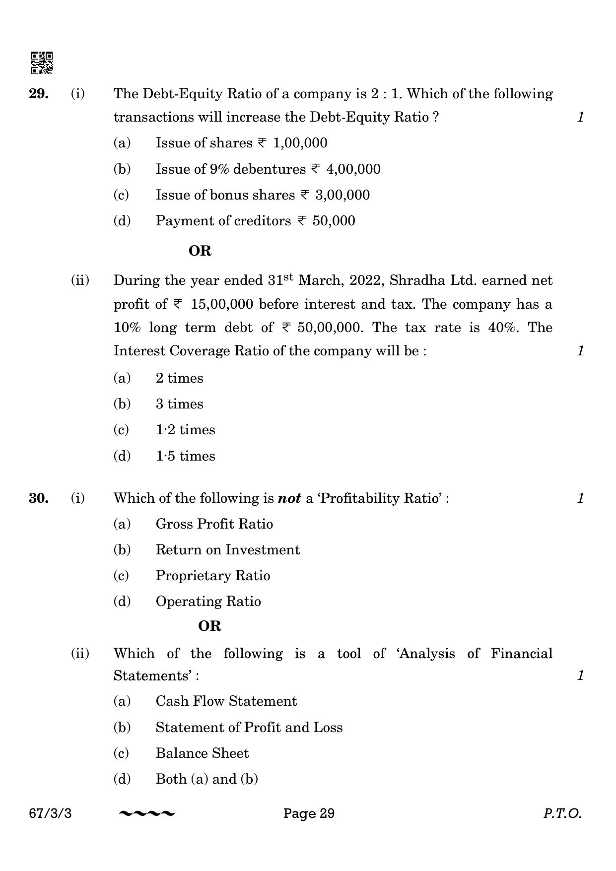 CBSE Class 12 67-3-3 Accountancy 2023 Question Paper - Page 29