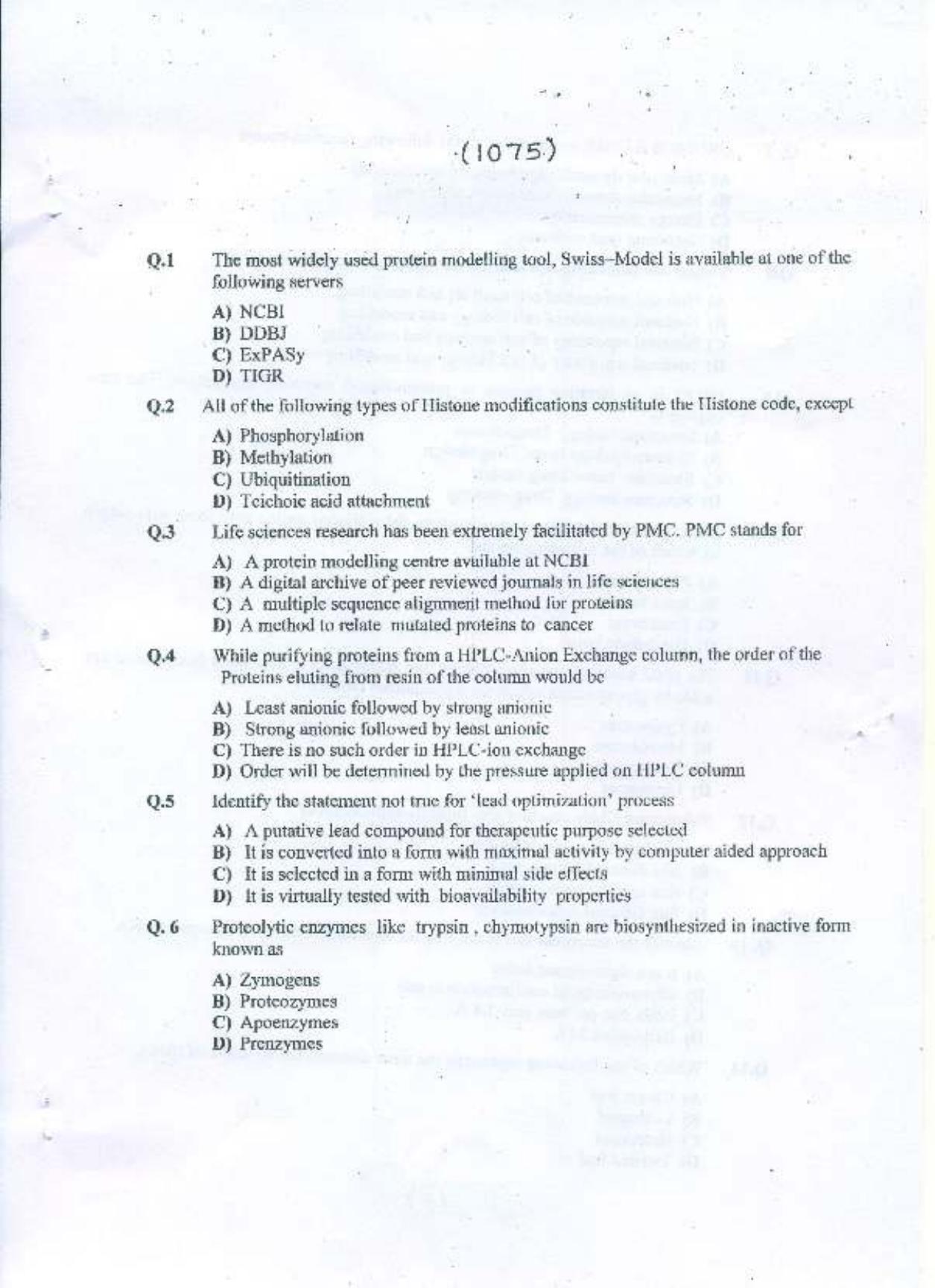 PU MPET System Biology and Bioinformatics 2015 Question Paper - Page 2
