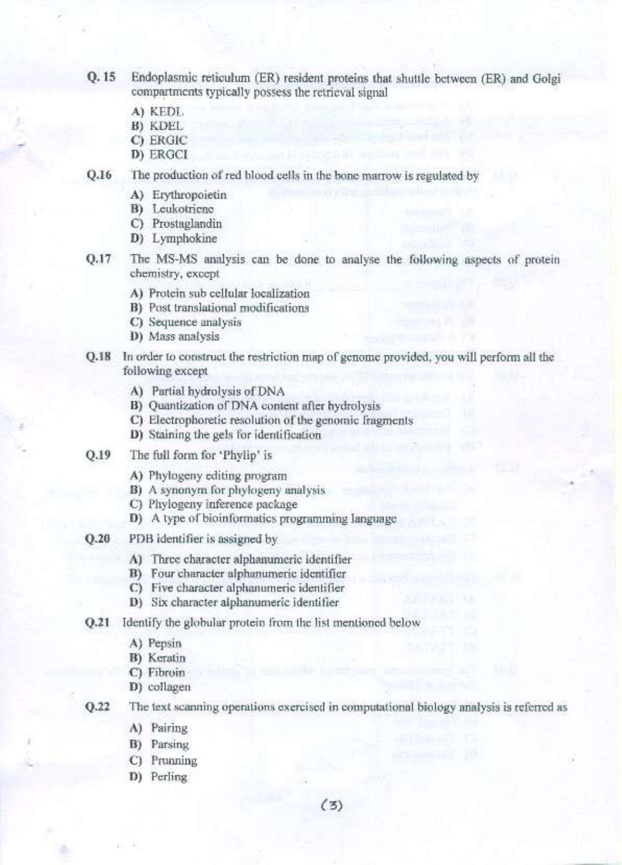 PU MPET System Biology and Bioinformatics 2015 Question Paper - Page 4
